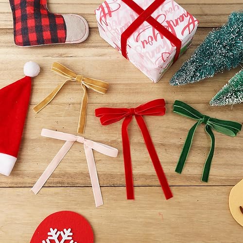 Miniatura 5 de 4 rollos de cinta de terciopelo de Navidad, 38 pulgadas 20 yardas, de terciopelo verde vintage, de satén para árbol de Navidad, de una sola cara,