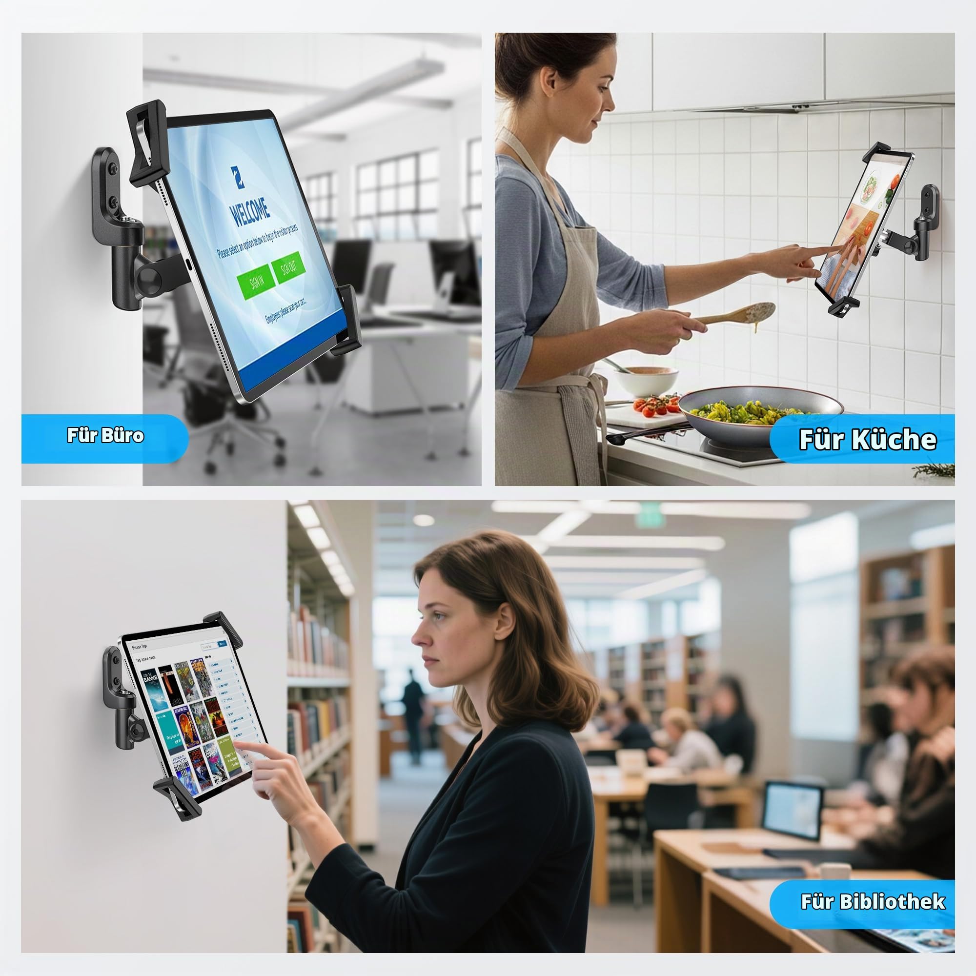AboveTEK Tablet-Wandhalterung, 360° drehbare iPad halterung mit Diebstahlschutzschloss und Schlüssel,Passend für 7,9"–14,6"-Tablets, sicherer Tablet-Wandhalter aus hochwertigem Stahl und Zinklegierung