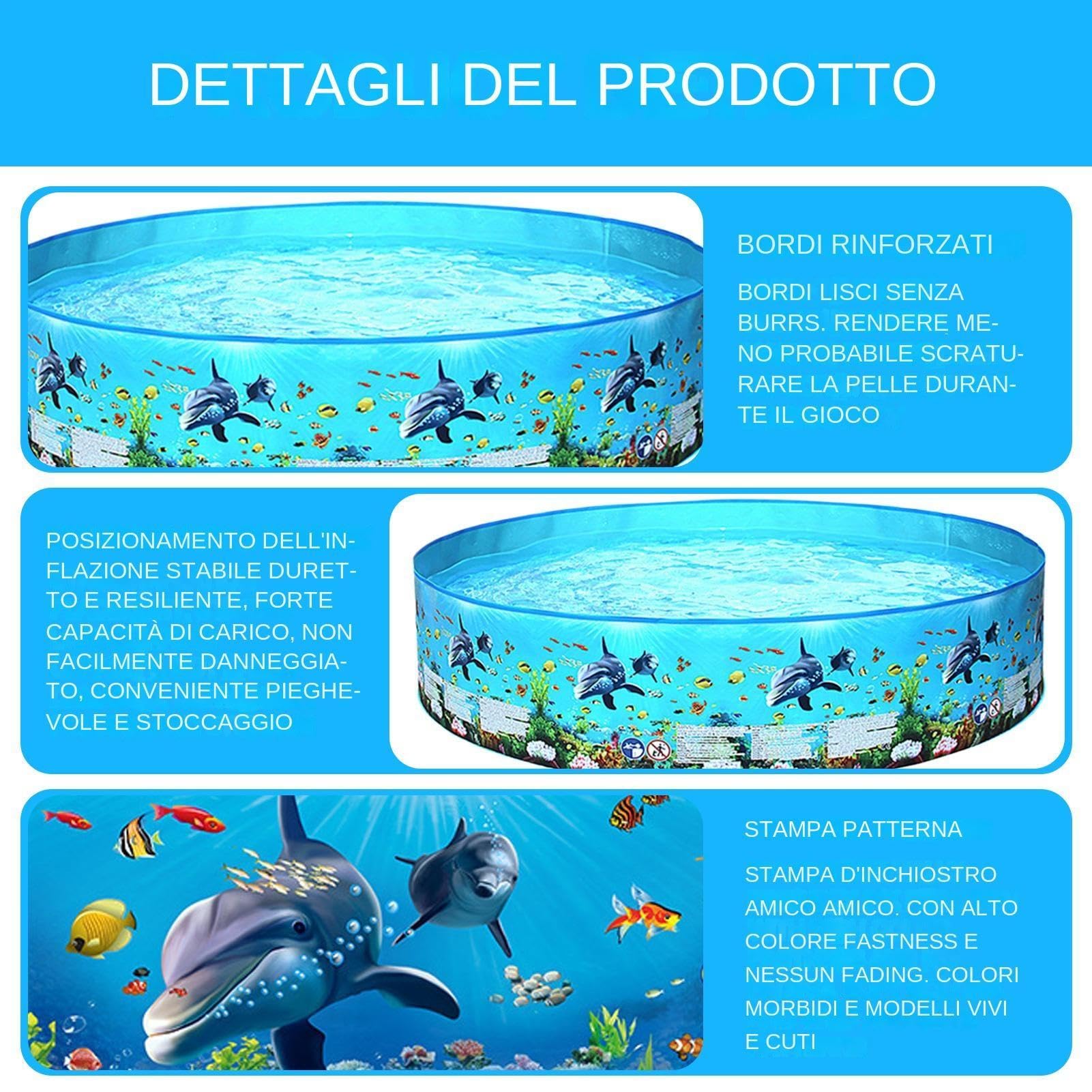 Piscina Pieghevole Bambini Vasca da Bagno Non Gonfiabile, Nuoto Estivo | Piscina Ad Acqua Per Famiglia Per Giardino, Cortile, Retrocortile, Corte, Prato, Patio, , Adulti, Bambini