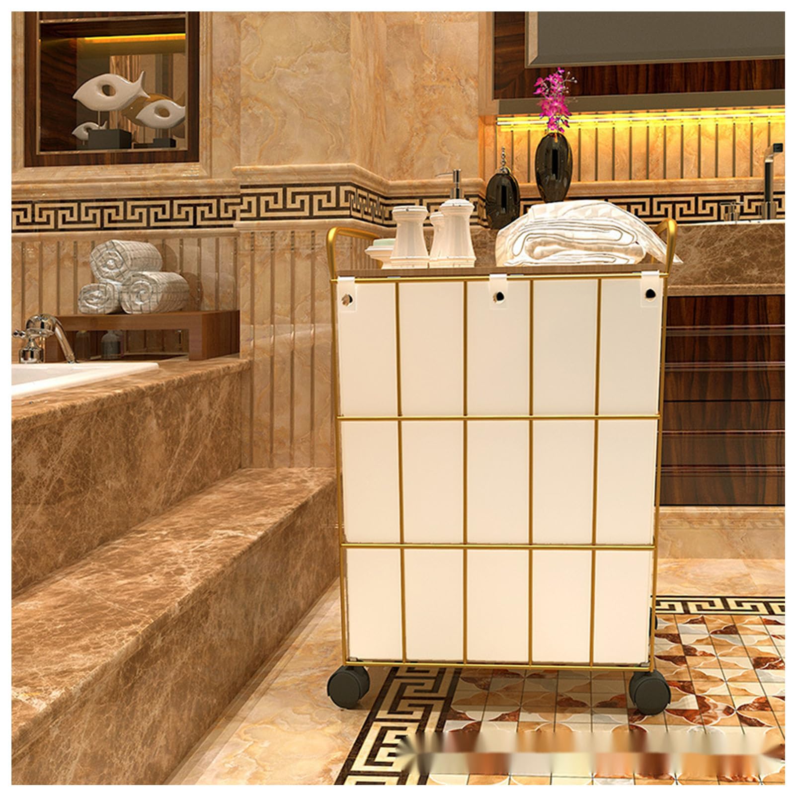 Light Luxury Iron Dirty Clothes Basket, Household Laundry Basket, Storage Basket with Lid, Bathroom Dirty Clothes Basket