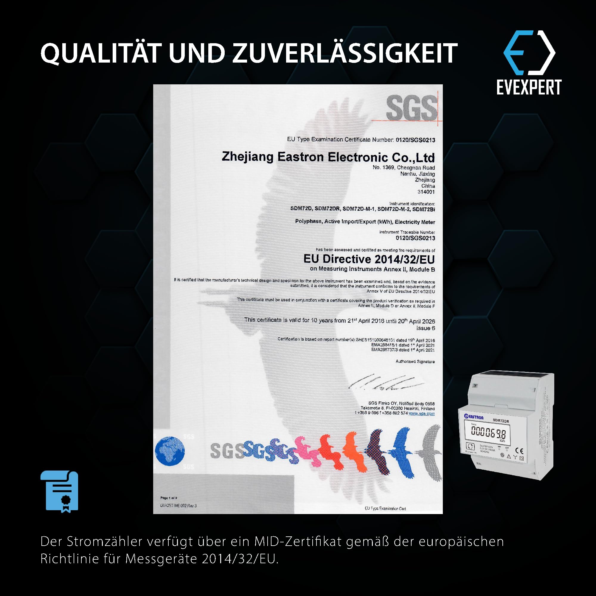 EASTRON SDM72-DR-MID - digitaler Drehstromzähler - 100A 3-phasig - Stromzähler für DIN-Schiene mit Resetmöglichkeit - geeicht