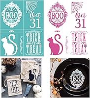 Vista 14 de Plantilla de serigrafía con patrones de sentimientos temáticos de Halloween, reutilizable, autoadhesiva, para decoración/impresión