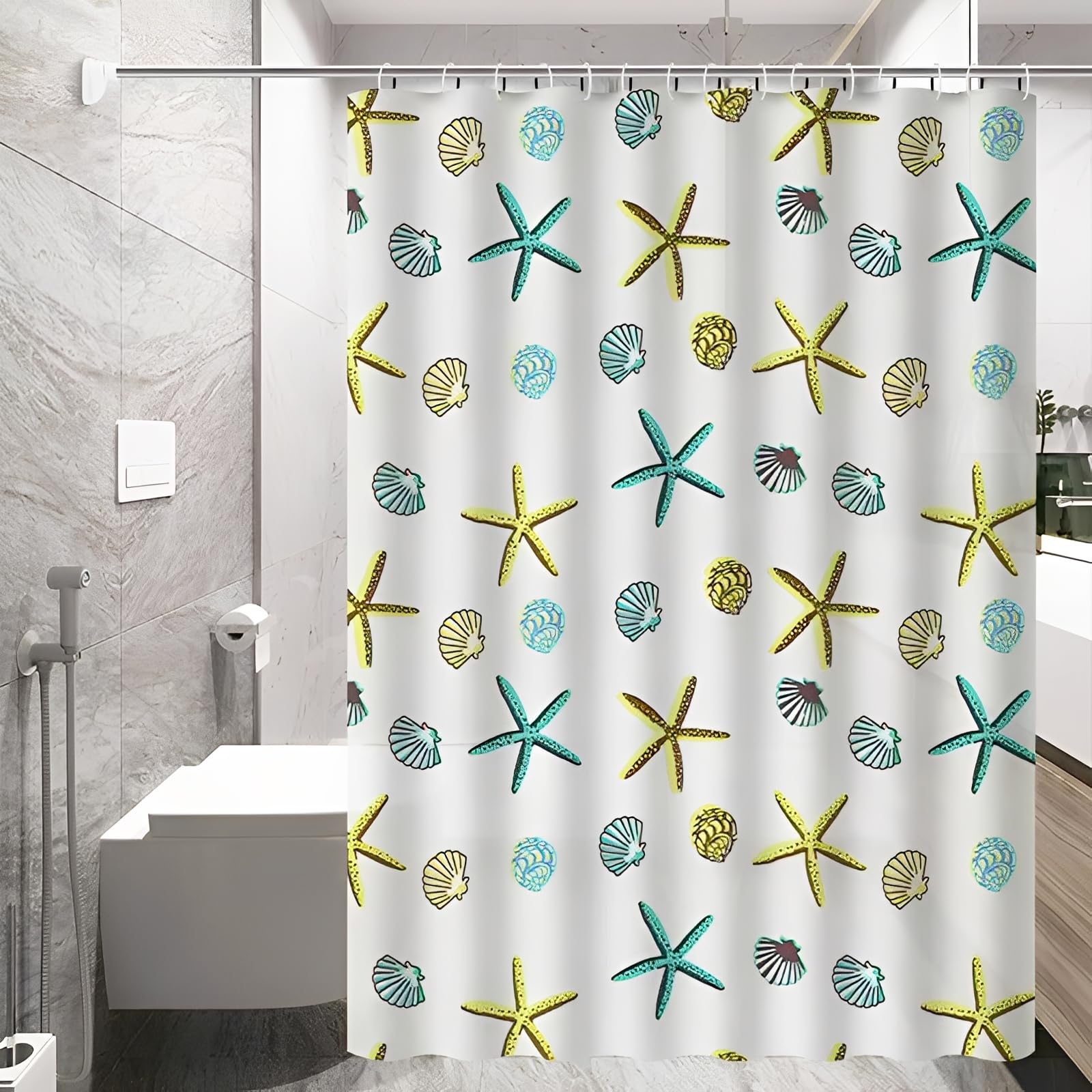 CHENKEE Cortina de Ducha, Cortina Ducha Lavable Baño Impermeable con 12 Ganchos, Blanco (200 * 220cm, Estrella) para Baño