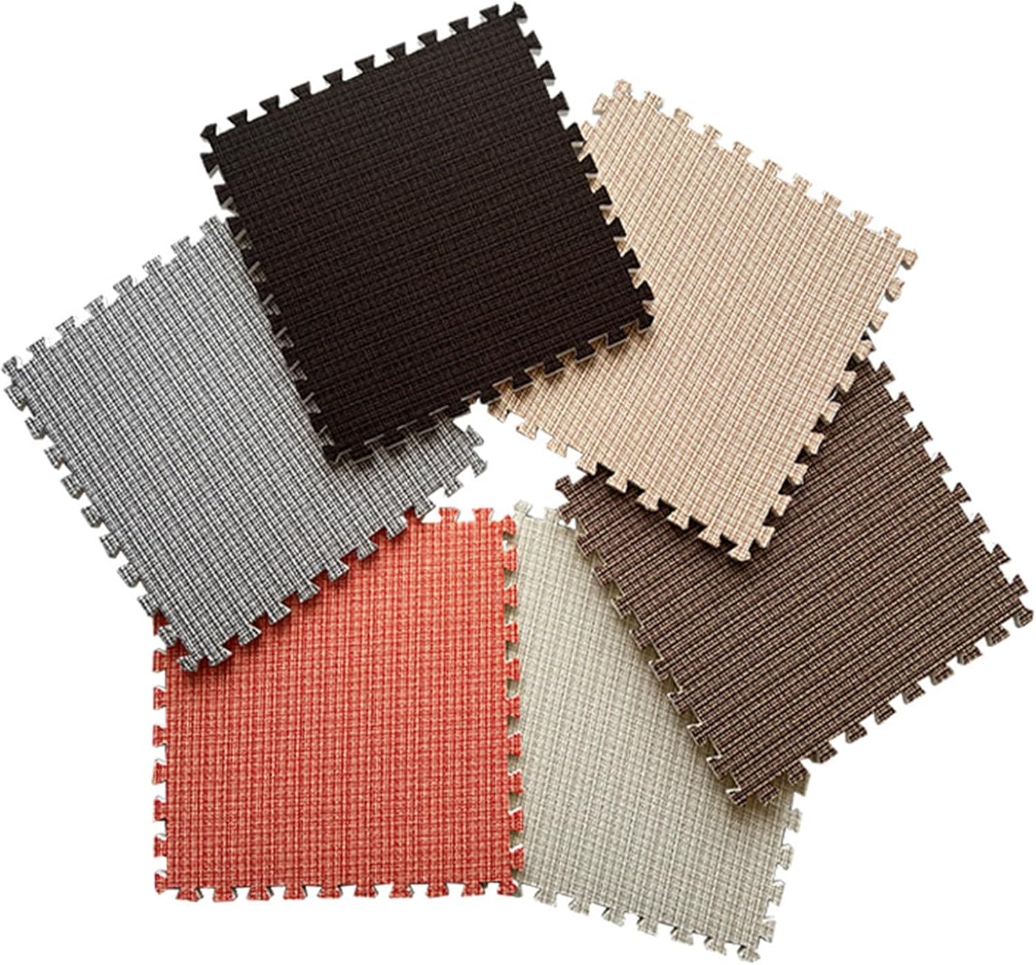 Interlocking Carpet Square, Thick Linen Exercise Mat with Border, Non-Slip Puzzle Climbing Area Rugs, Home Decor(30 * 30)(Black+Orange+Beige,0.6cm-12p)