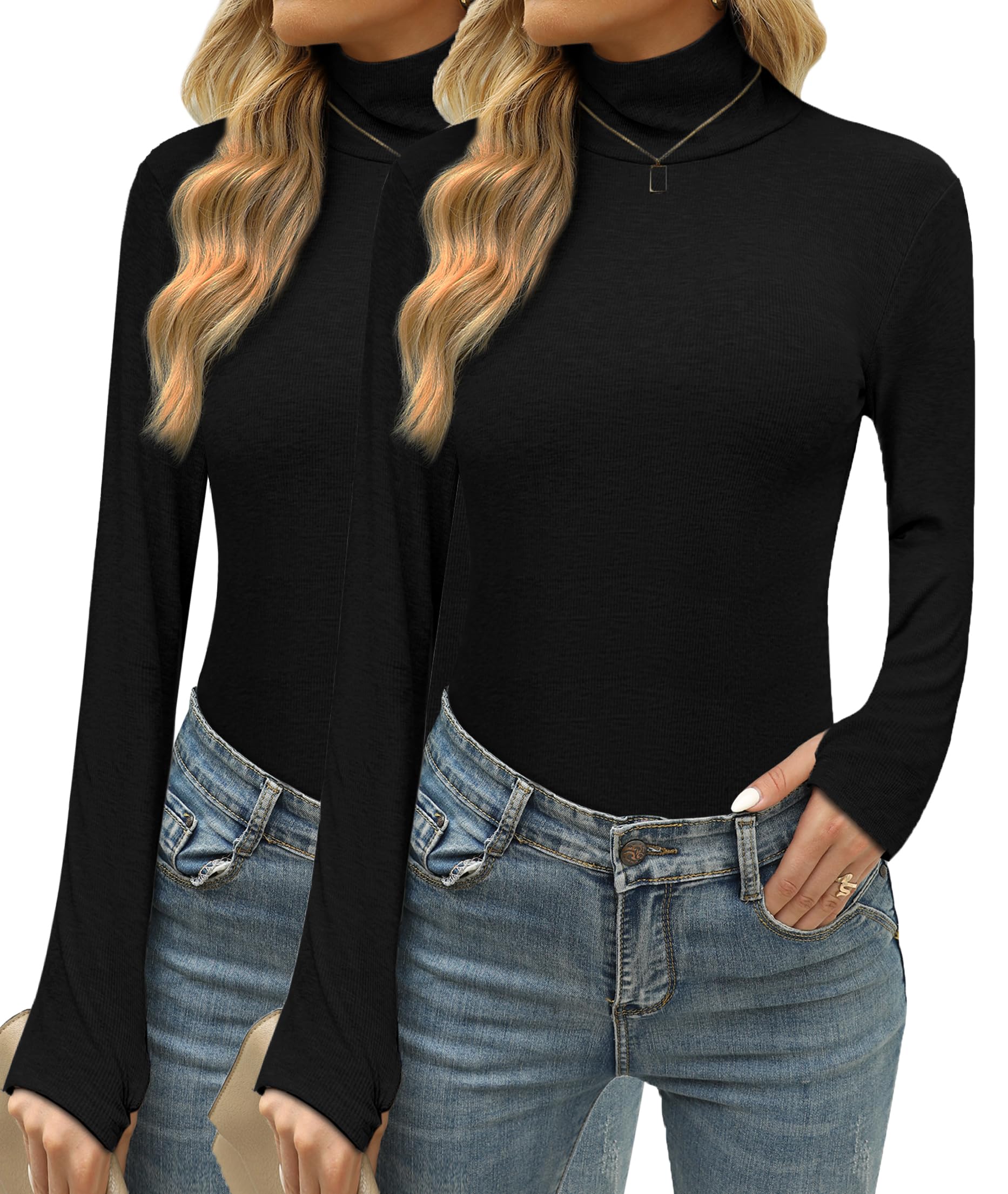 Terecey Intimo Termico Donna a Collo Alto Dolcevita Cotone a Manica Lunga Maglia Intima Leggero Maglia Termica da Donna Traspirante Invernale Basic Top con Asole per i Pollici S-XXL