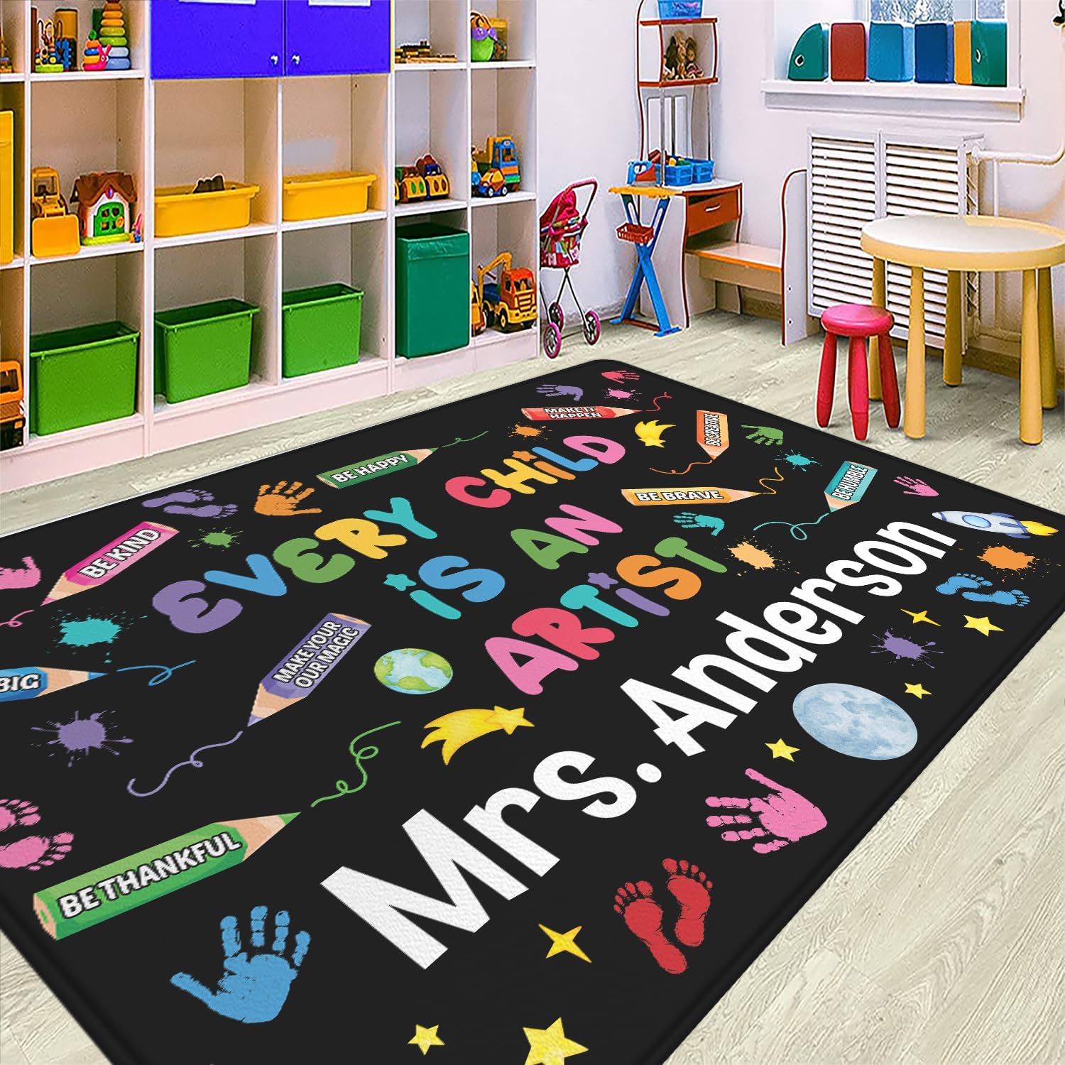 Amazon.com: Colorful Classroom Rug for Kids, Handprints Area Rug School ...