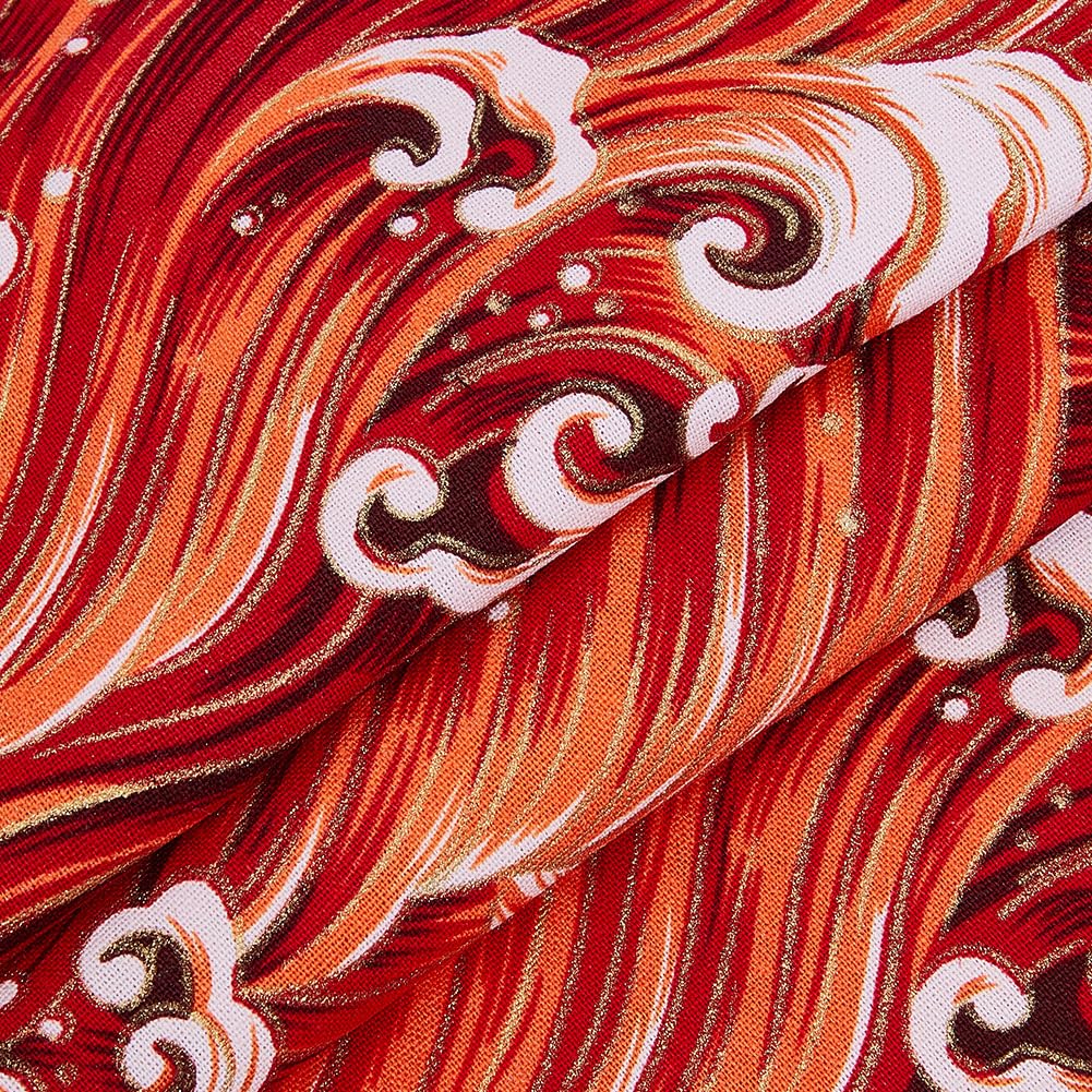 MAYJOYDIY 1 * 1.5m Orange Red Japanese Sea Wave Cotton Fabrics Japanese Style Quilting Fabric Bronzing Design for Sewing Clothing Bag Tablecloth Sofa Pillow DIY Crafts