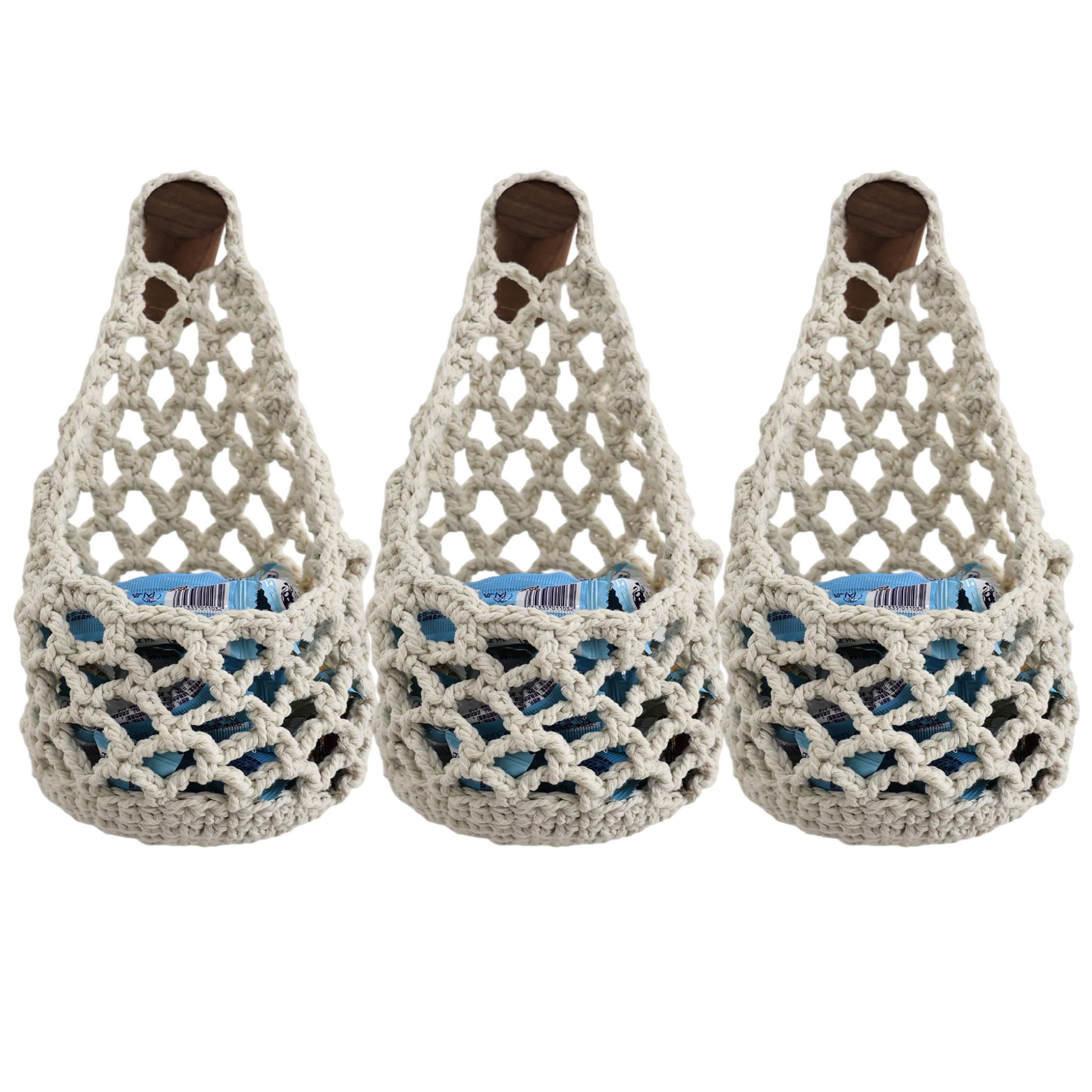 Bemonew Hanging Wall Planter, 3PCS Woven Hanging Basket, Space-saving Handcrafted Cotton Rope Indoor Wall Planter For Plants Kitchen Storage, White