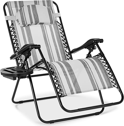 Miniatura 17 de Best Choice Products Silla reclinable de patio al aire libre de gran tamaño con gravedad cero, plegable, con portavasos y bandeja de accesorios