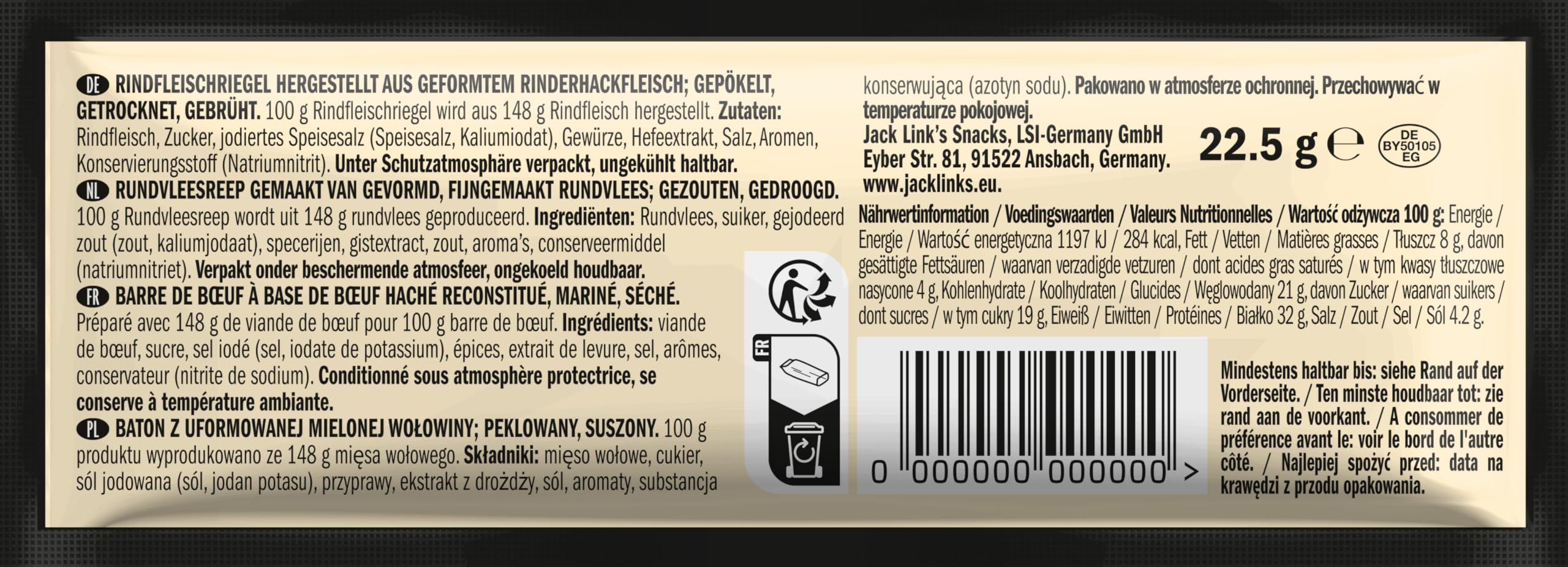 Jack Link’s Barre Protéinée Beef Original - Pack de 14 (14 x 22,5 g) - Barre protéinée low carb - Barre de protéines - Barre énergétique - Snack pour le sport - Snack riche en protéines