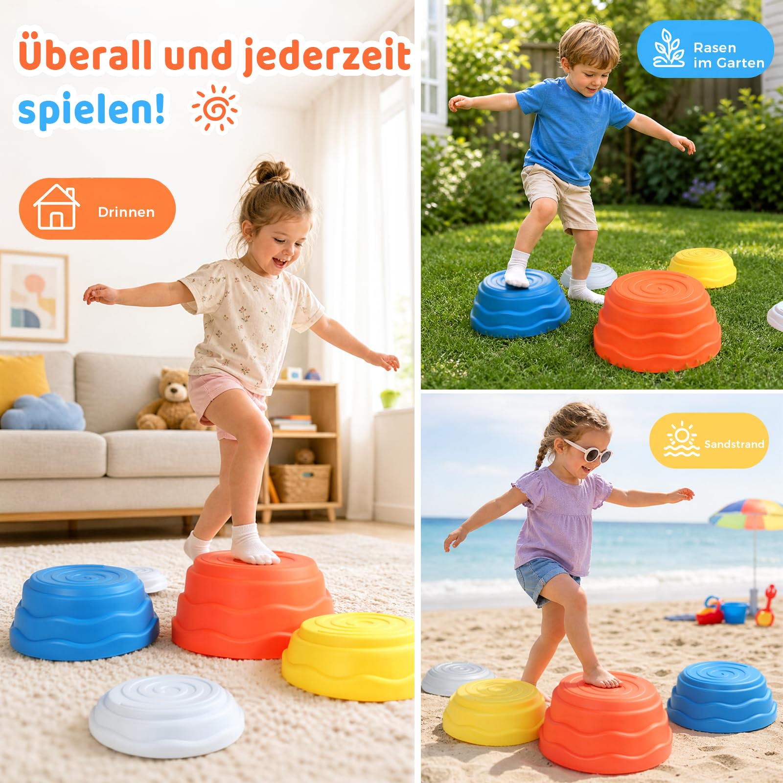 Rtomy Stapelsteine für Kinder - 5er Balanciersteine Set, Stepping Stones bis 100kg belastbar, rutschfest & leise - Montessori Balance Spielzeug Indoor Outdoor, Geschenk Jungen Mädchen ab 3 4 5 6 Jahre