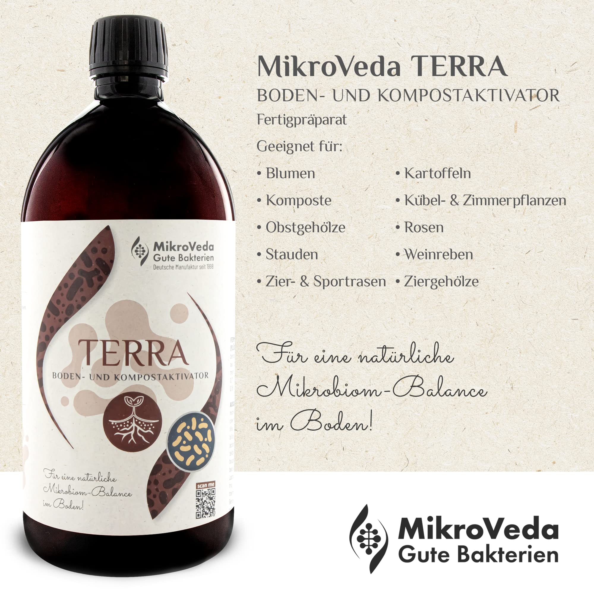 MikroVeda Terra - Activador de Suelo Biológico Con Bacterias y Microorganismos Efectivos - Suplemento Para Compost, Jardín - Abono Orgánico Vegano 100% Natural (1 L)