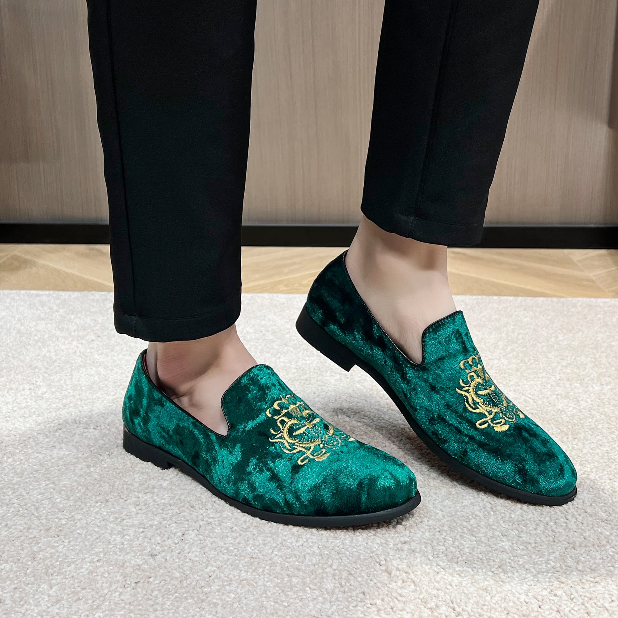 FLQL Men's Luxury Penny Loafer Slip-On Velvet Shoes Party Dancing Shoes Suede Wedding Shoes Plus Size 7-13