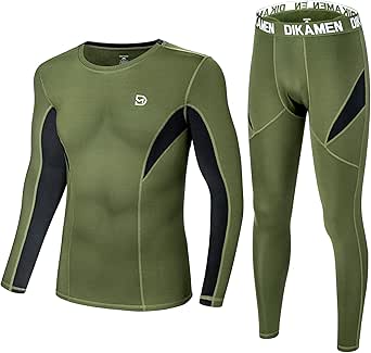 DIKAMEN Men's Thermal Underwear Fleece Lined Performance Fleece Tactical Sports Shapewear Thermal Set