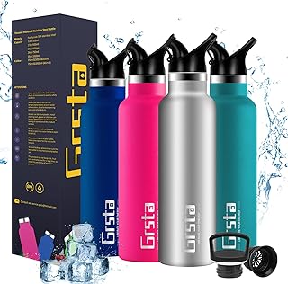 Grsta Gourde INOX Gourde Isotherme 600ml/1l, Bouteille BPA Free, Gourde Enfant, Thermos Isotherme, pour Enfant, Adulte, Sport, École, Camping
