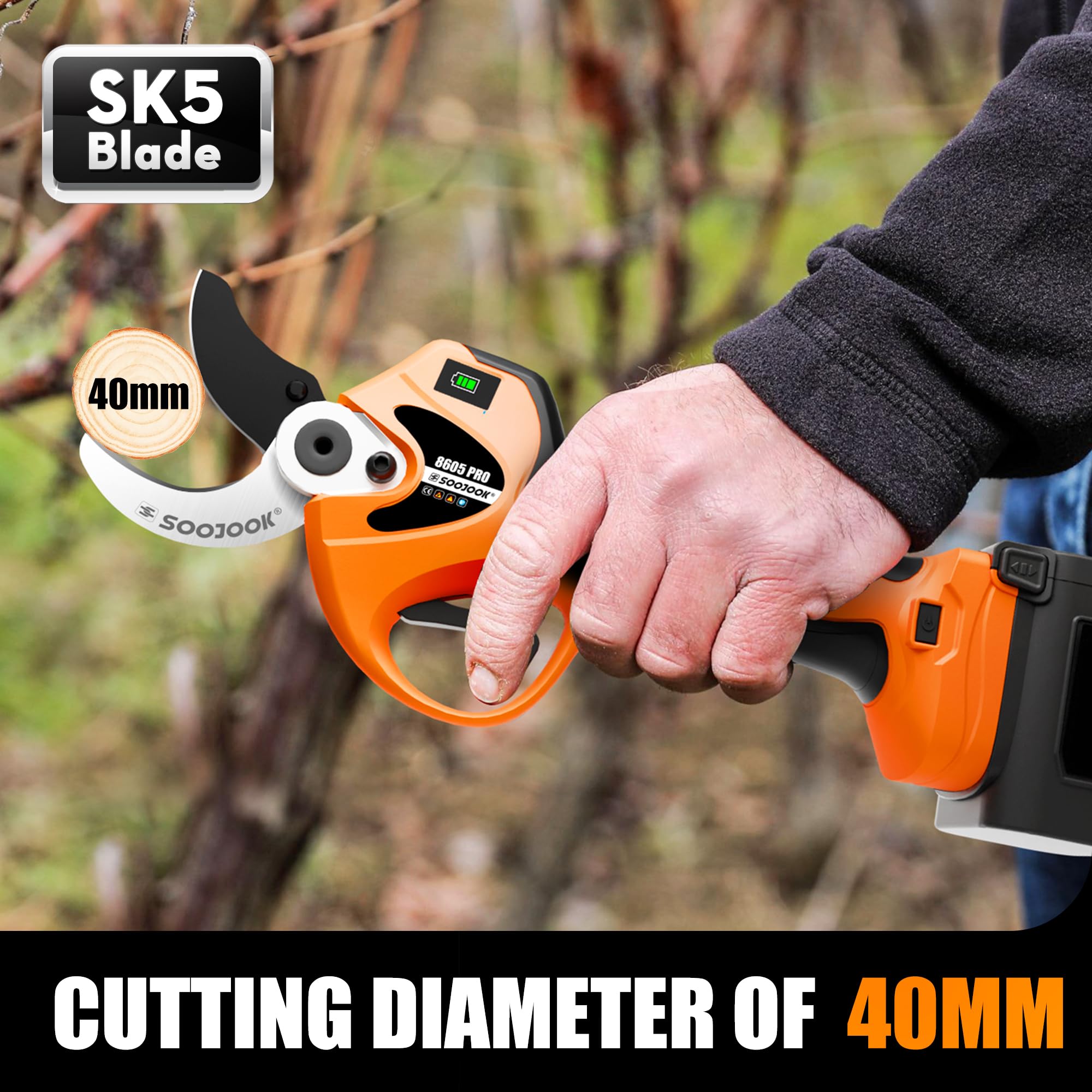 8605PRO Akku Astschere, 40mm Professionelle Elektrische Gartenschere, 1050W 2x21V 4A Akku Baumschere