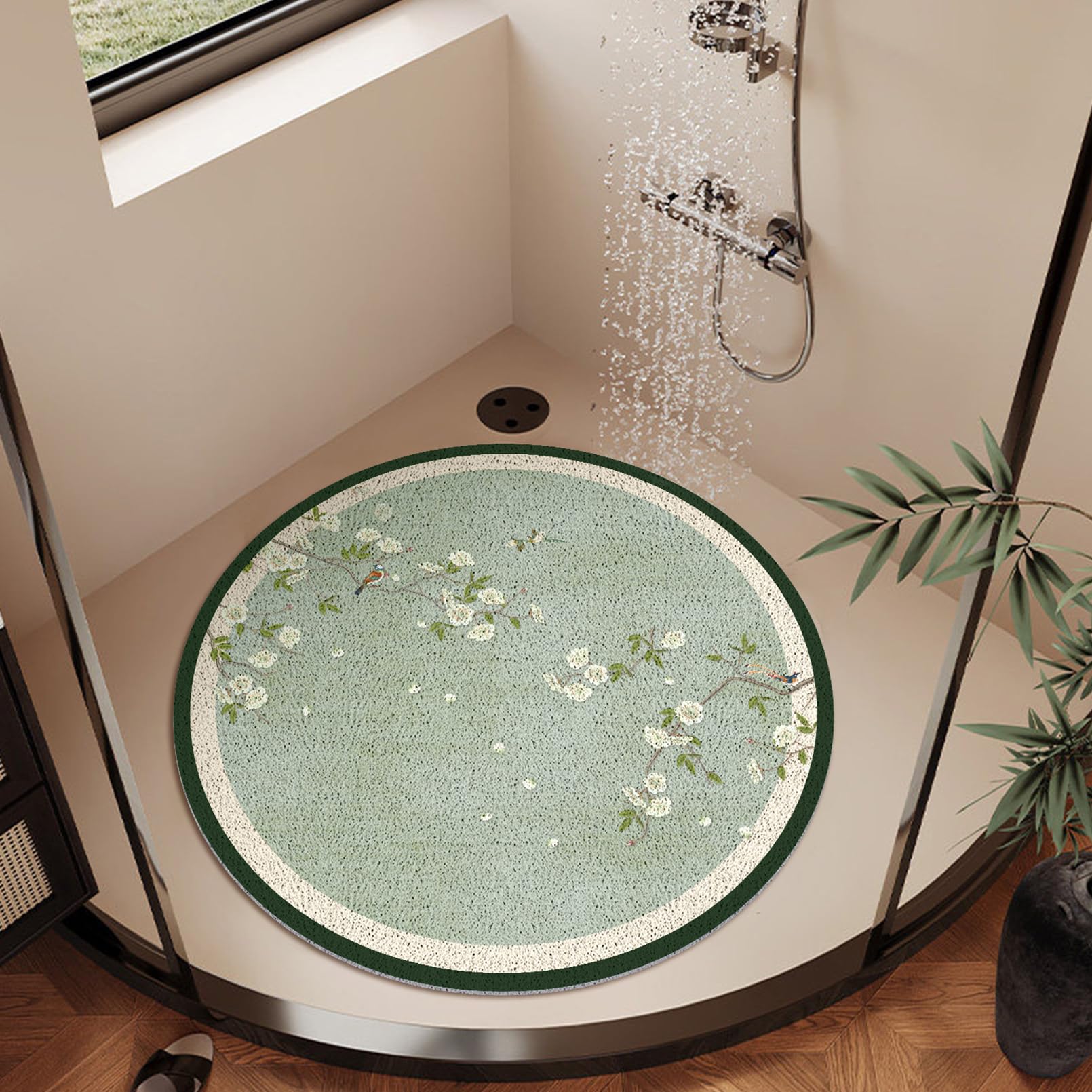 Alfombrilla de ducha antideslizante redonda y alfombrilla de ducha de secado rápido de PVC antideslizante para ducha y bañera, G, 90 x 90 cm | 1