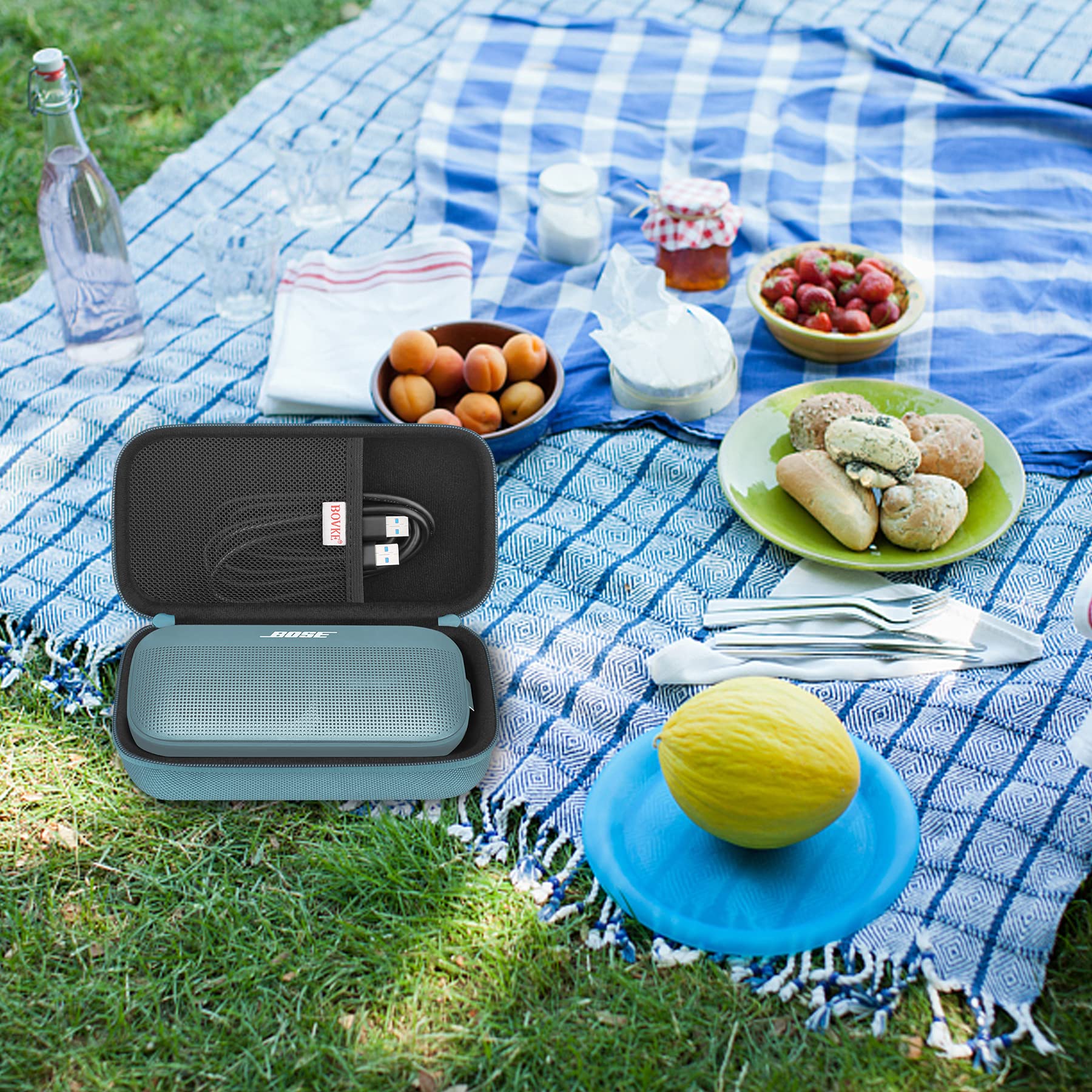 BOVKE Hard Travel Lautsprecher Case für Bose New SoundLink Flex Lautsprecher (2nd Gen) / Bose SoundLink Flex Bluetooth Portable Lautsprecher, Extra Mesh Tasche für Ladegerät, Ladekabel, Steinbla