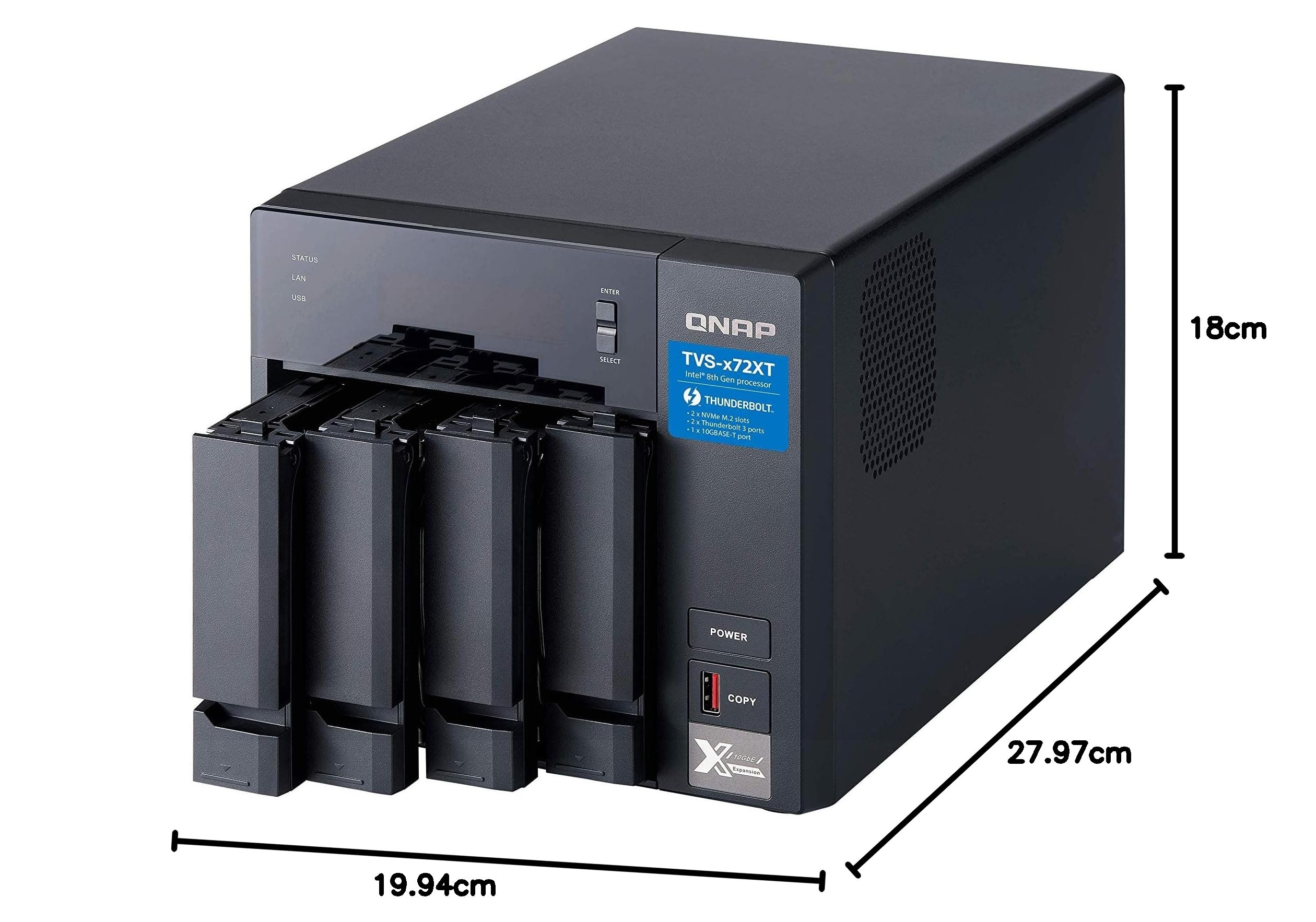 QNAP TVS-472XT 4ベイ NAS QNAP TVS-472XT-PT-4G 4 Bay Desktop Thunderbolt 3 NAS Enclosure - 4