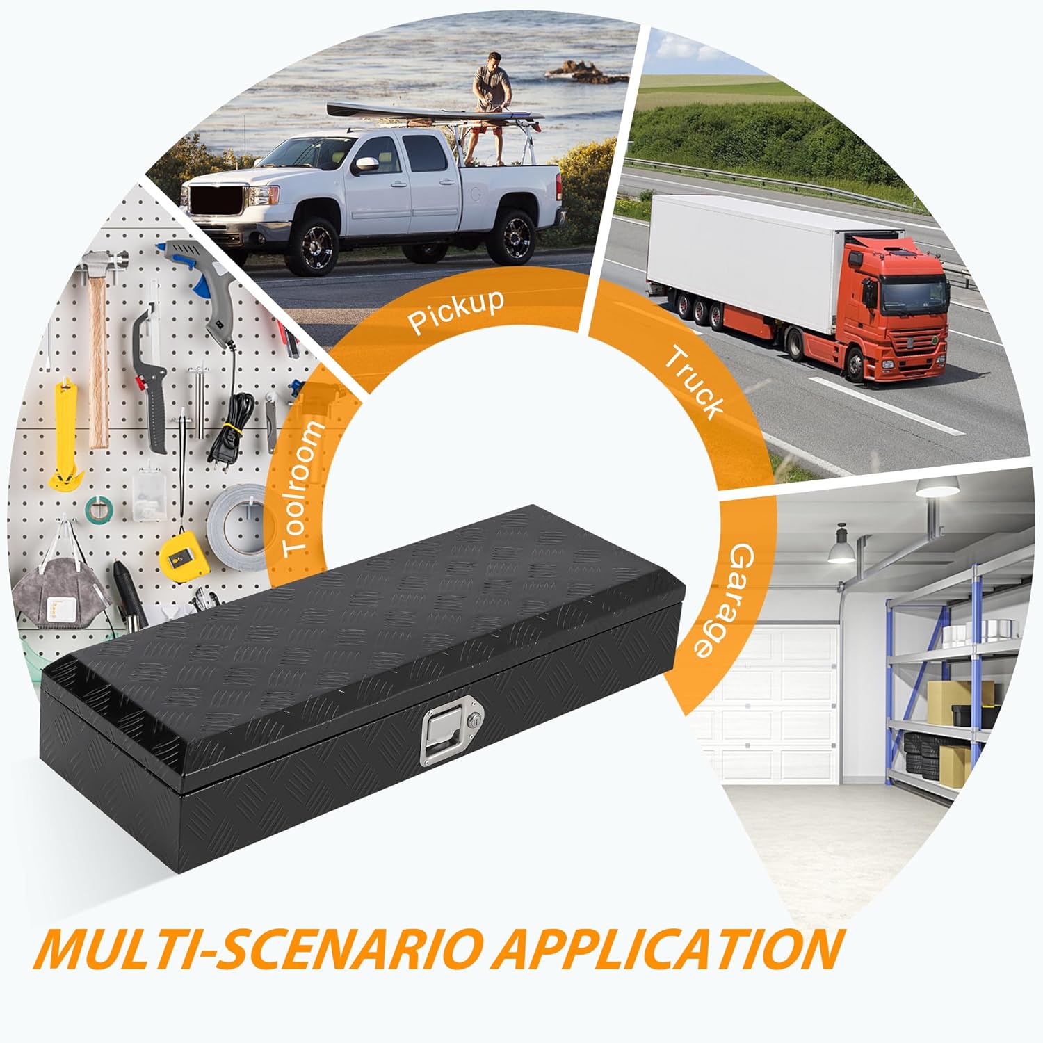 Truck Bed Tool Box, Heavy Duty Aluminum Five Stripes Plate Tool Box, Trailer Tool Box for Pick Up Truck RV Trailer, Chest Storage Organizer with Lock and Keys,34.5''x12.75''x6.4''