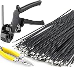Metal Zip Ties Black,With Special Fastening And Cutting Tools,150 Pcs 11.8 Inch,Multi-Purpose Stainless Steel Cable Ties, Suitable For Agricultural Fencing, Garden Chain Link Fence Fixing, Pipe Tying.