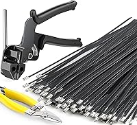 XUTTUM 150pcs Black 304 Stainless Steel Metal Zip Ties 11.8" with Cable Tie Gun & Scissors - Heavy Duty for Fences, Gardens, Pipes
