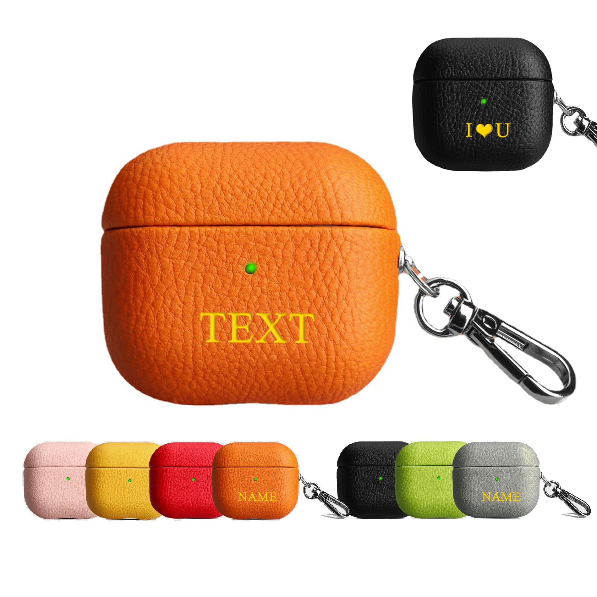 Custom Leather Case for Apple AirPods Pro 3/2/1 1/2/3/4 Personalized Initials Text Fully-Wrapped with Shockproof Cover with Keychain Luxury Vegan DIY