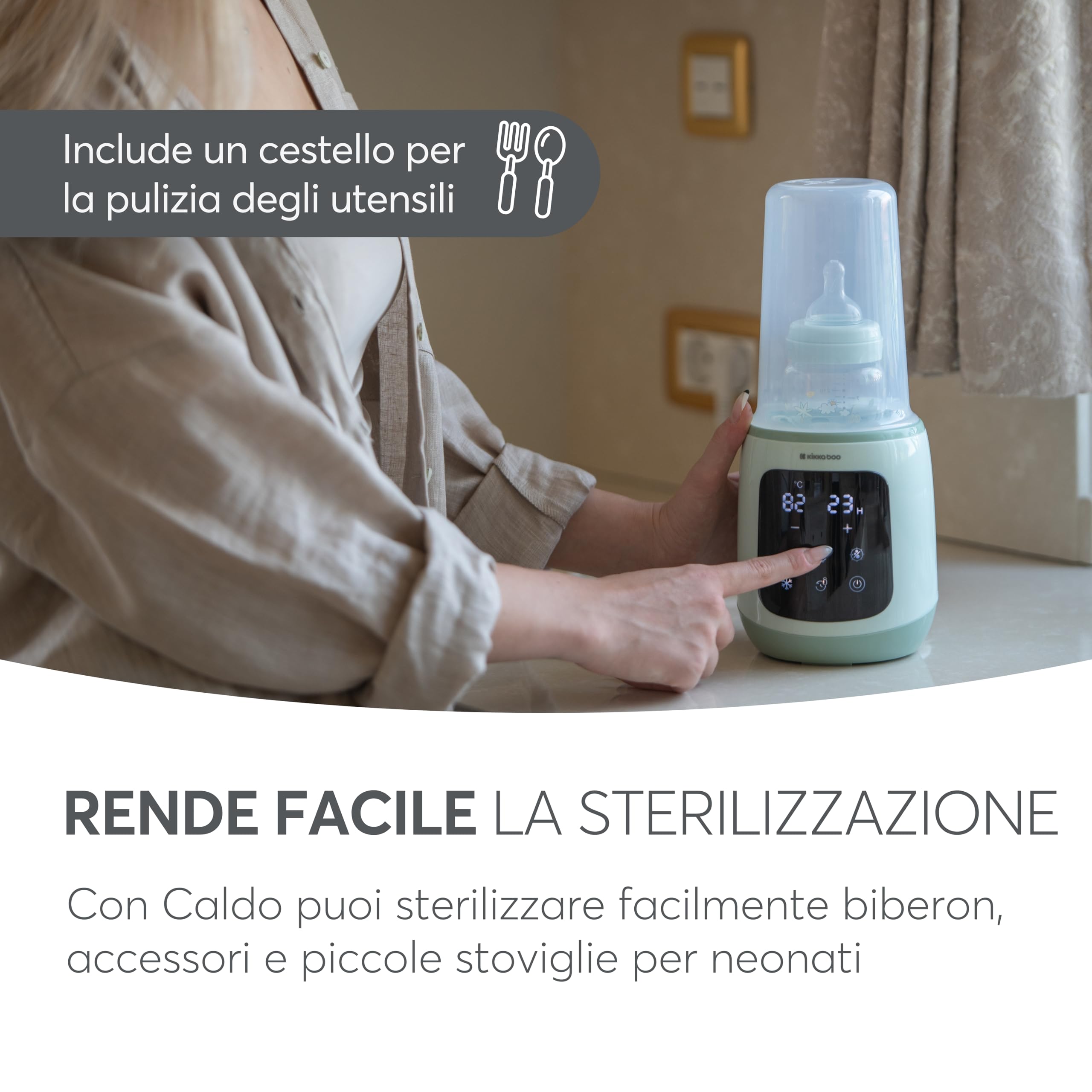 KikkaBoo CALDO Scalda biberon 4 in 1, Scalda latte e cibo, Sterilizzatore per biberon, Scalda biberon veloce e portatile, Menta