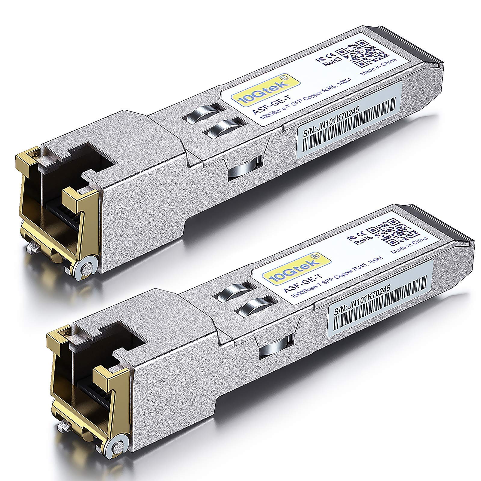 10Gtek [2 piezas] Ubiquiti UF-RJ45-1G 1G SFP RJ45, 1000Base-T SFP Módulo Transceiver de Cobre, Conector RJ45, 100-Metros