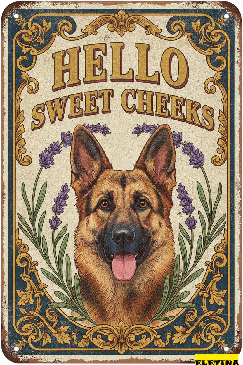 Personalized Sign for Man Cave Ger Shepherd Tin 8x12in Vintage Dog Metal Hello Sweet Cheeks Funny Tin Retro Metal Home Farm Toilet Restroom Washroom Wall Decor Gift(2801b) Private Property Decorative