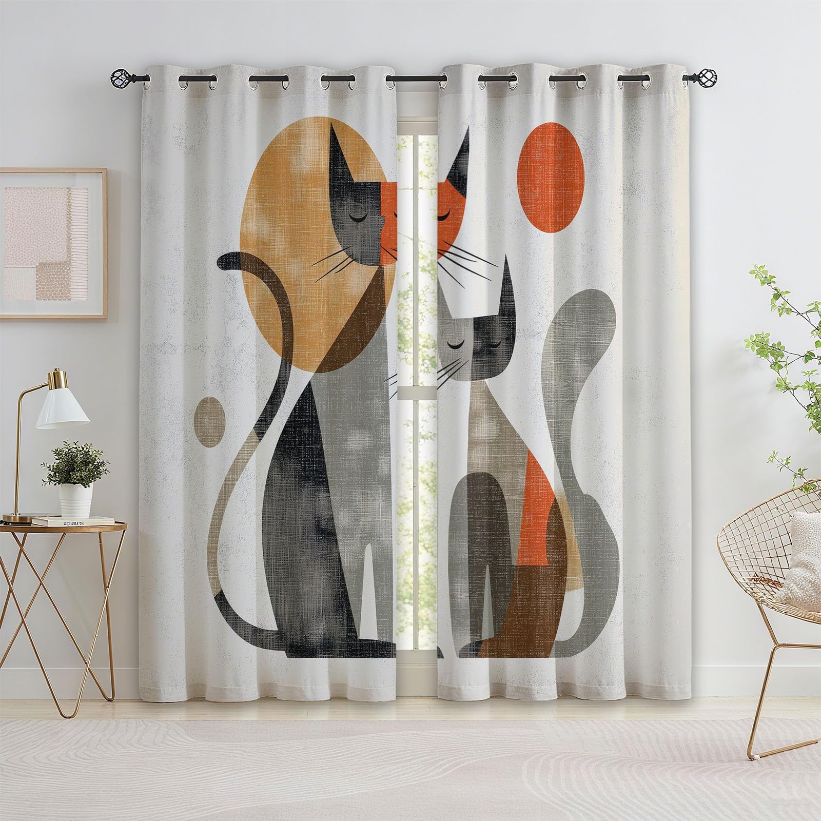 Tende oscuranti moderne per il Medioevo astratto con due gatti, 228 cm, colore beige, isolamento termico, con occhielli, per camera da letto e soggiorno, 2 pannelli, totale 234 x 229 cm