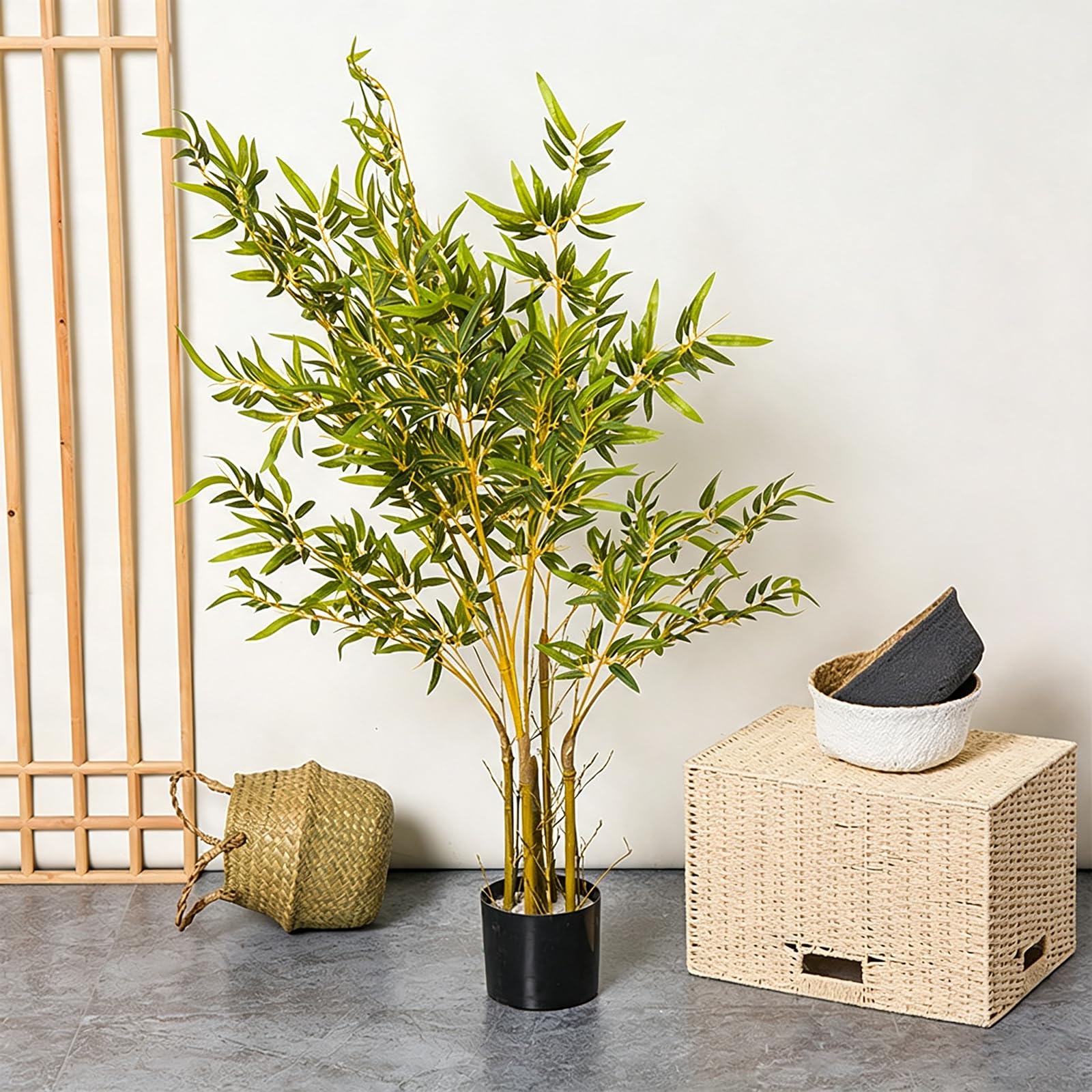 Bambou Artificiel Pot, Plante D'intérieur Aux Feuilles Vertes
