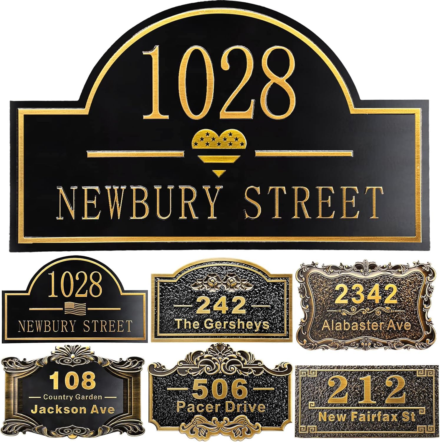 Personalized House Address Plaque 12" Cast Numbers for Outside Custom Street Name Address Sign Plate Vintage for Mailbox Door Room Classic Wall Outdoor Antique Brass