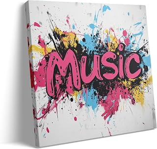 Framed Vibrant Banksy Abstract Canvas Art Wall Decor Music Album Cover Posters, Funny Bathroom Wall Art for Men Living Room Colorful Graffiti Inspired Gaming Hip Hop Art for Ready to Hang (14"x14")