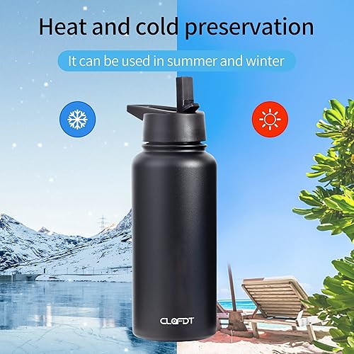 Miniatura 3 de CLQFDT Botellas de agua de acero inoxidable con aislamiento al vacío de 32 onzas con tapas de popote y boquilla botella deportiva de doble pared a