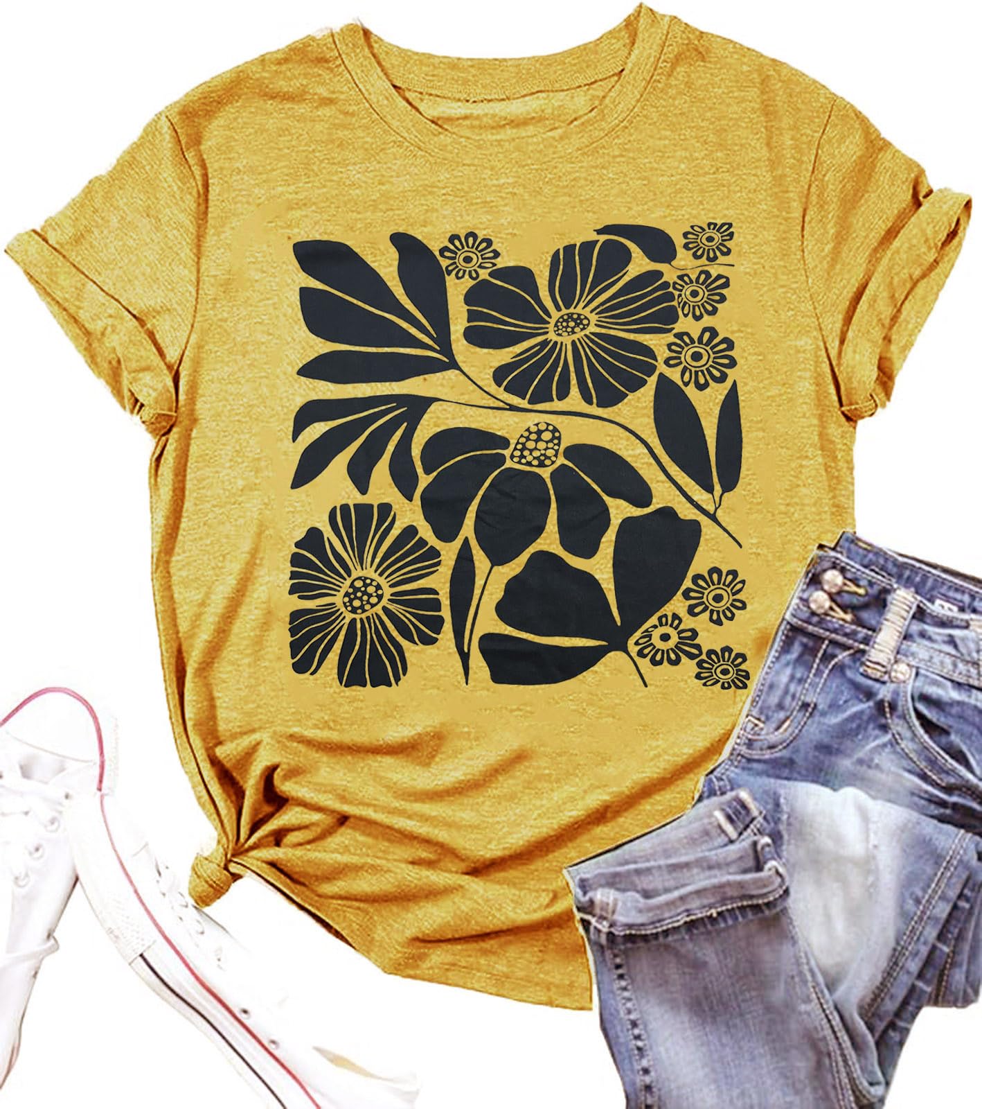 Vintage Floral Shirts Women Boho Wildflowers T-Shirt Wildflower Graphic Tee Shirts Summer Nature Tshirts Tops