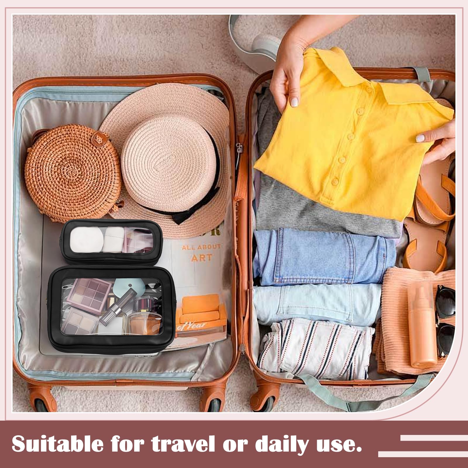 12 Stück Klare Makeup Taschen mit Reißverschluss 3 Größen PVC Toilettentasche wasserdichte Kosmetik Koffer Organizer für Frauen Hochzeit Braut DIY Geschenke Reisen Urlaub Fitness Schwarz