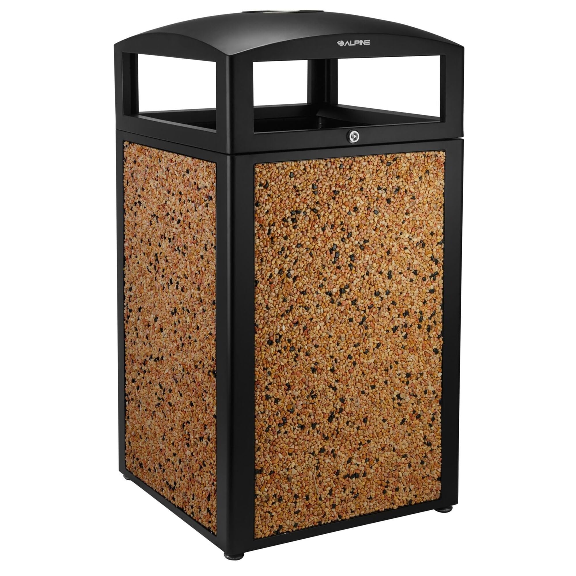Photo 1 of Alpine Industries Rugged 40-Gallon All-Weather Outdoor Recycle Bin Trash Container - Weather Resistant Metal Trash Can with 4 Openings and Lockable Lid Use in Commercial Spaces and Open Ground Areas