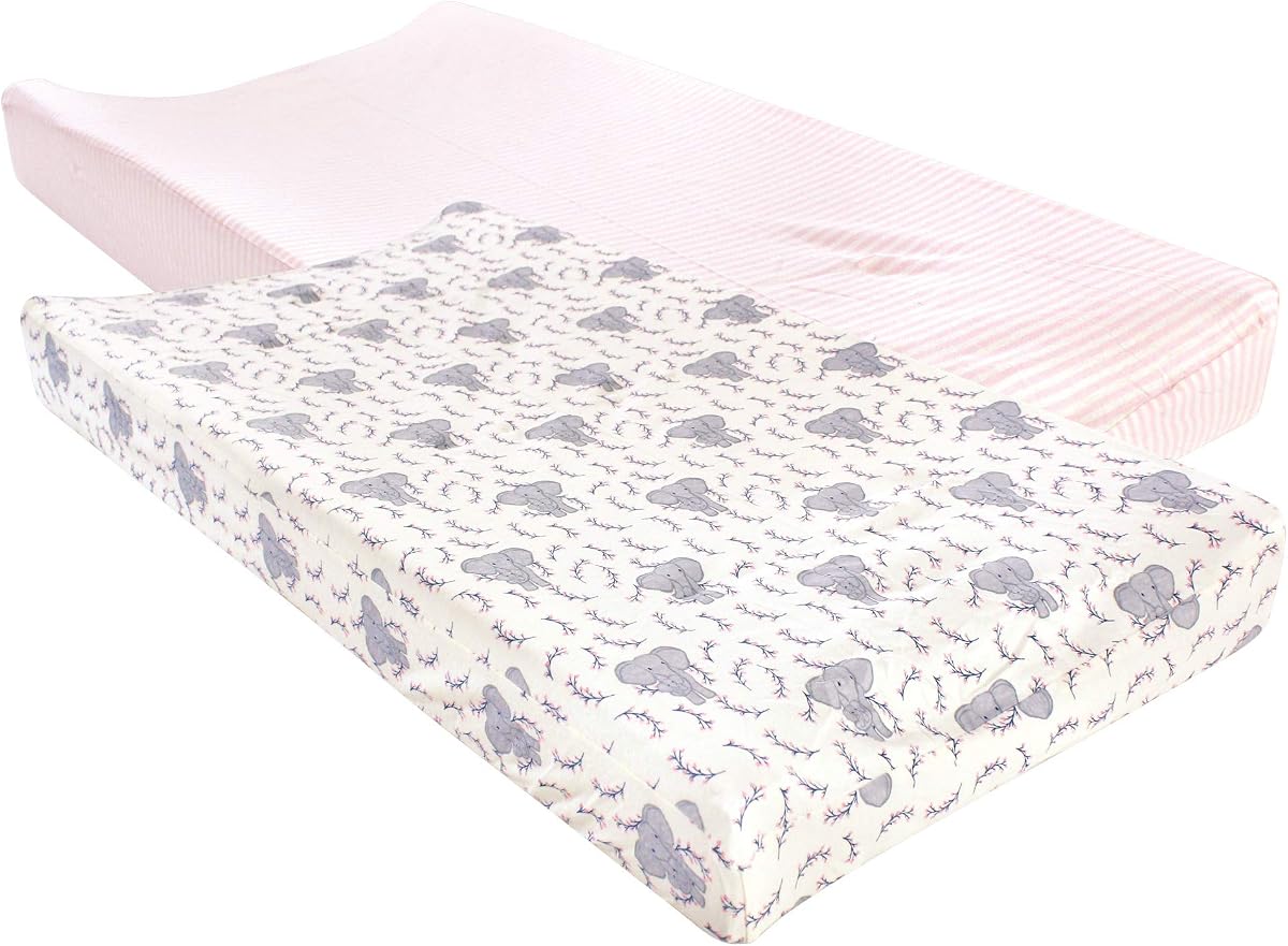 Touched by Nature Unisex Baby Organic Cotton Changing Pad Cover, Girl Elephant, One Size