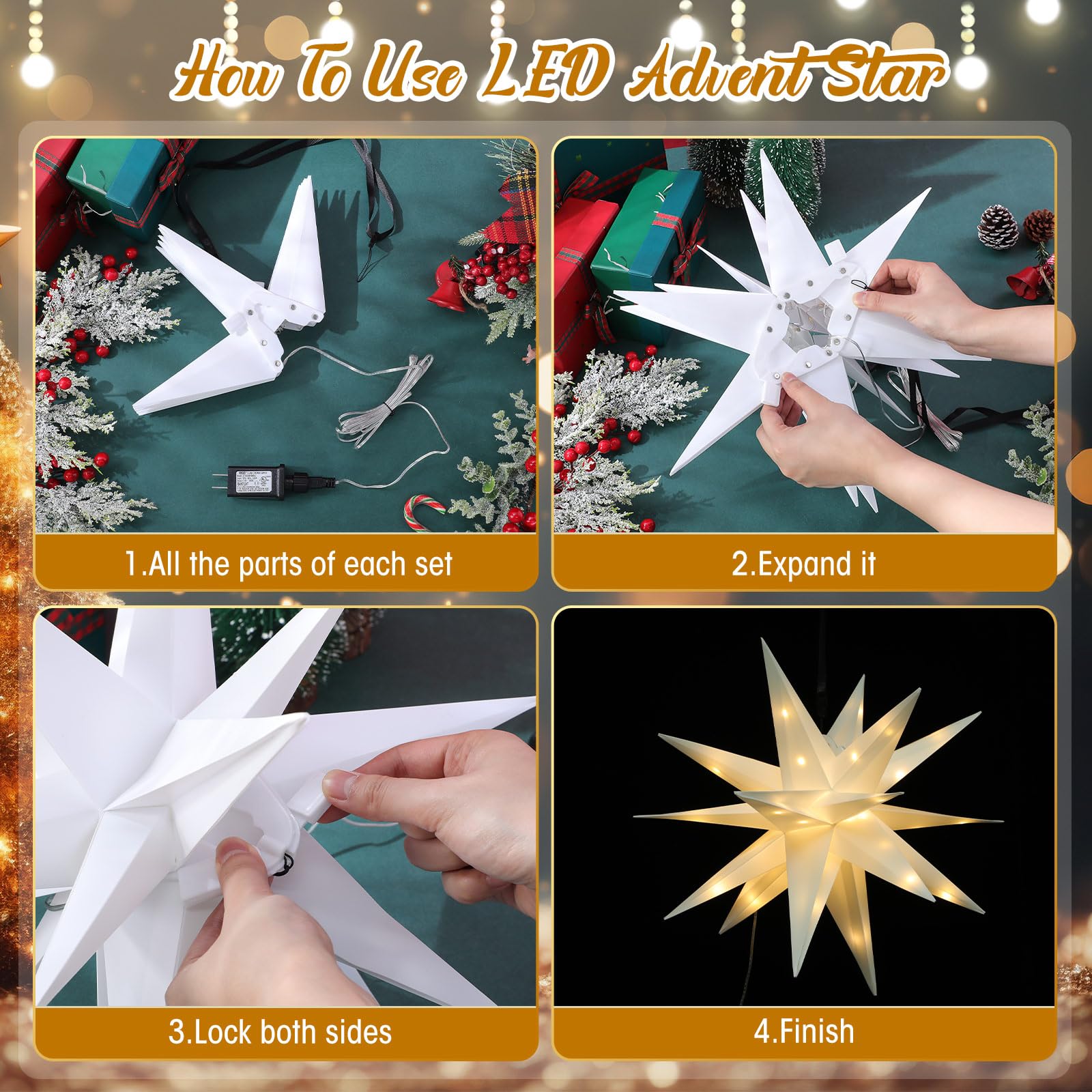 Lot de 6 grandes étoiles moraves à DEL à suspendre pour extérieur, Noël, porche, décoration de vacances pour arbres de Noël, balcons, cours, étoiles de l'Avent (25,4 cm + 40,6 cm + 50,8 cm)