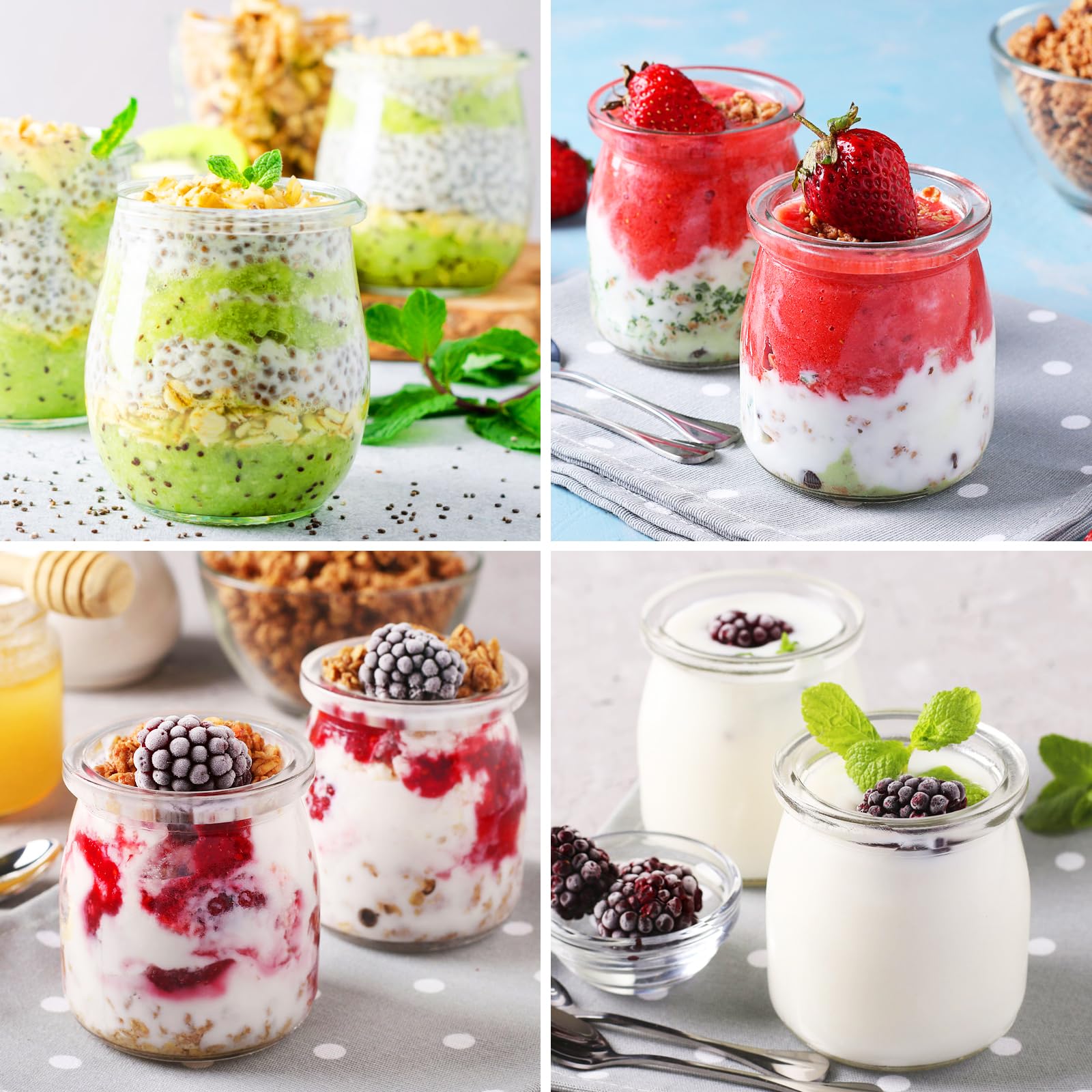 Tarros de Yogur Transparentes con Tapa de 200 ml (Pack de 20) - Tarros de yogur con tapa, para pudding-yogur, tarros de cristal para conservas de tulipanes, mermeladas, jaleas, miel, postres