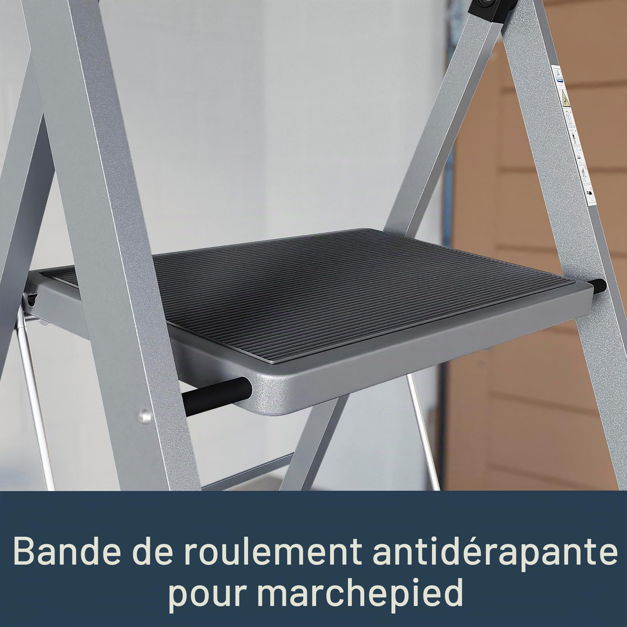 Home Vida Escabeau à 4 marches en Acier Robuste avec marches Larges et antidérapantes, Charge maximale de 150 kg, pour la Maison, la Cuisine, Le Bricolage, Le Jardin, Gris