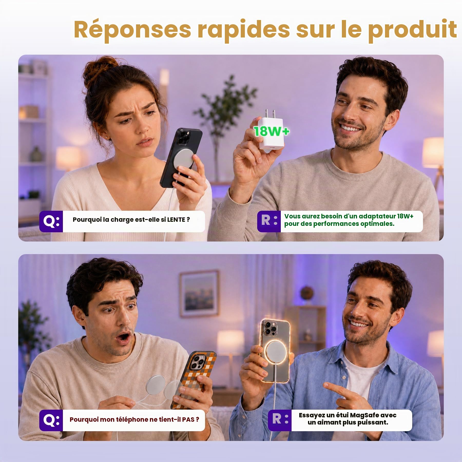 Qi2 Chargeurs Magnétiques sans Fil 15W, Lot de 3, Jaune Citron