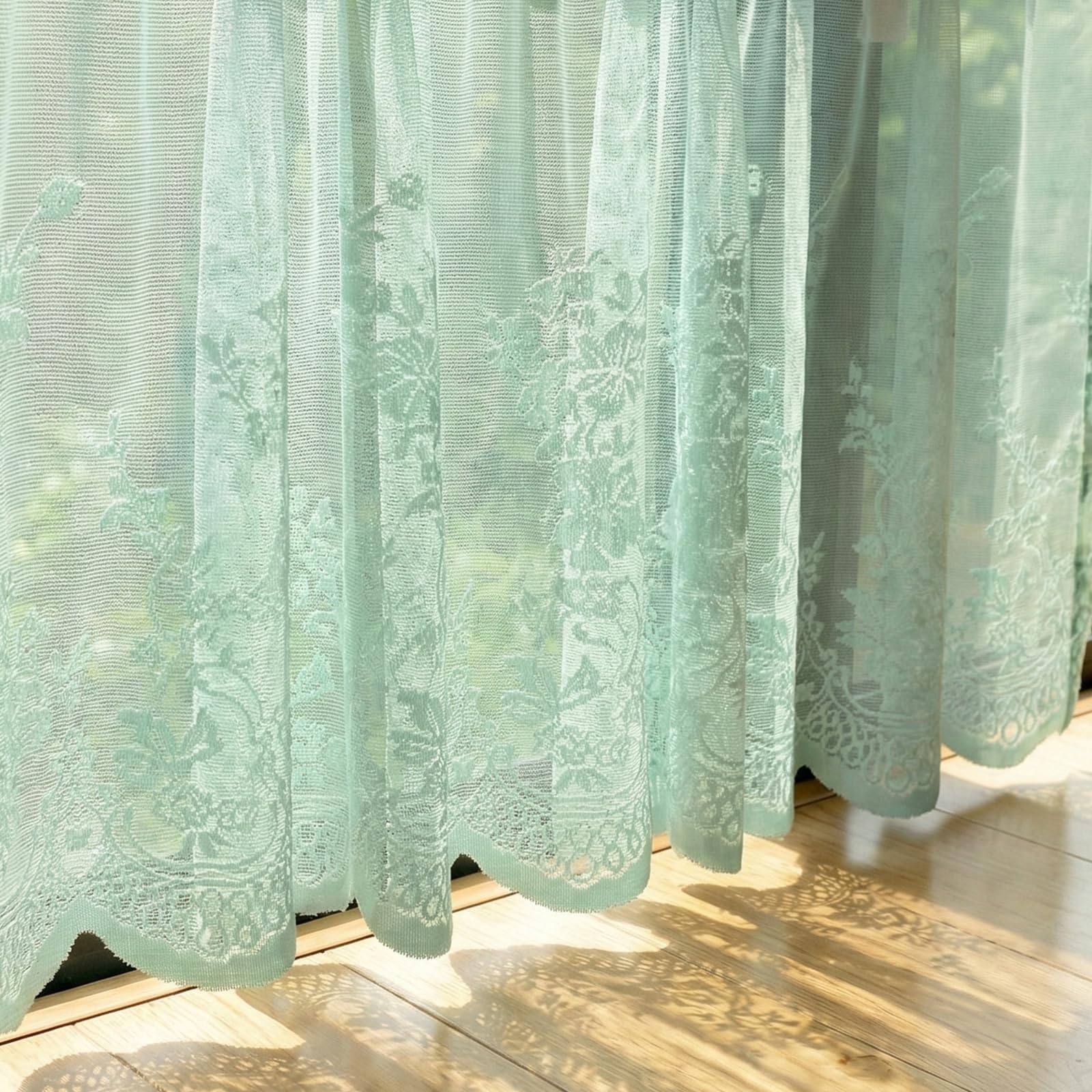 Molaxhome Kitchen Window Valance Lace Curtains 51x16 inch Floral Sheer Rod Pocket Curtain Valance for Dinning Bath Room 2pcs
