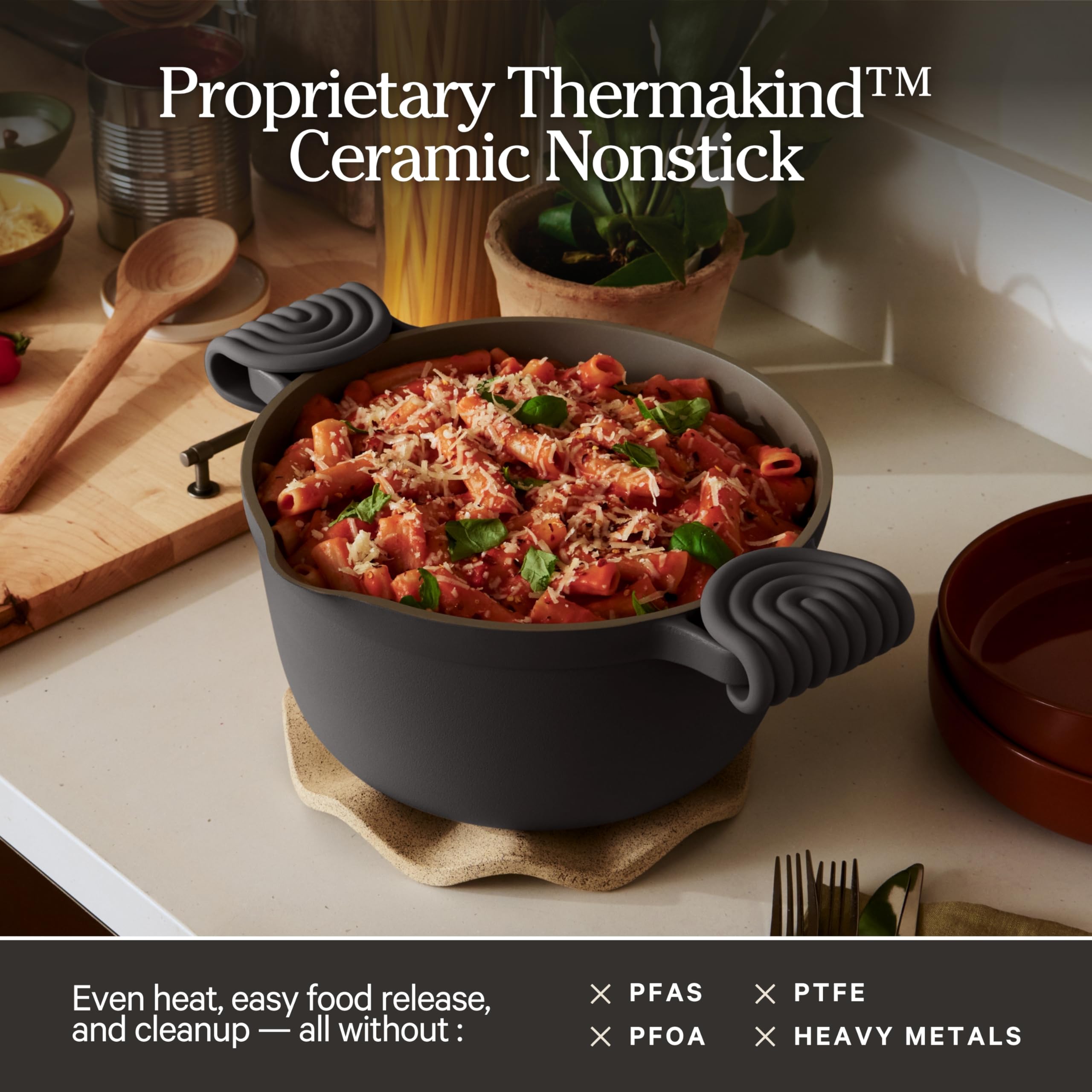 Our Place Perfect Pot – 5,2 l, nieprzywierająca ceramiczna patelnia do sosów z pokrywką, wszechstronne naczynia kuchenne na płytę kuchenną i piekarnik, para, pieczenie, duszenie, pieczenie, bez PTFE i