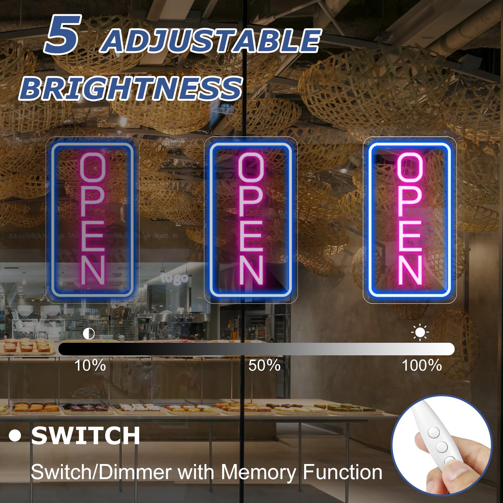 16"x 9" Adjustable Brightness Open Signs for Business Blue Pink Ultra Bright Lighted Sign Open Powered by USB with ON/OFF - Image 2
