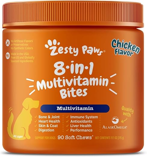 Multifunctional Supplements for Dogs – Glucosamine Chondroitin for Joint Support with Probiotics for Gut & Immune Health – Omega Fish Oil with Antioxidants and Vitamins for Skin & Heart Health