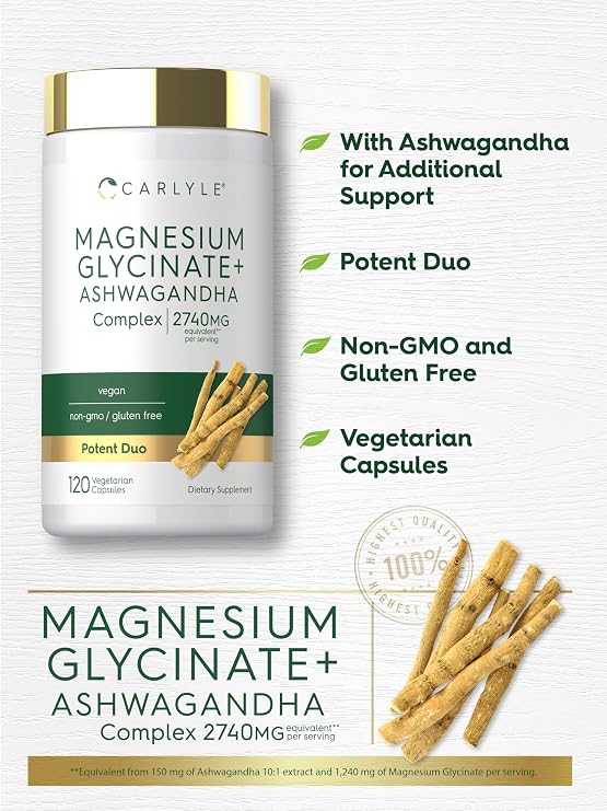 Carlyle Magnesium Glycinate with Ashwagandha | 120 Vegetarian Capsules
