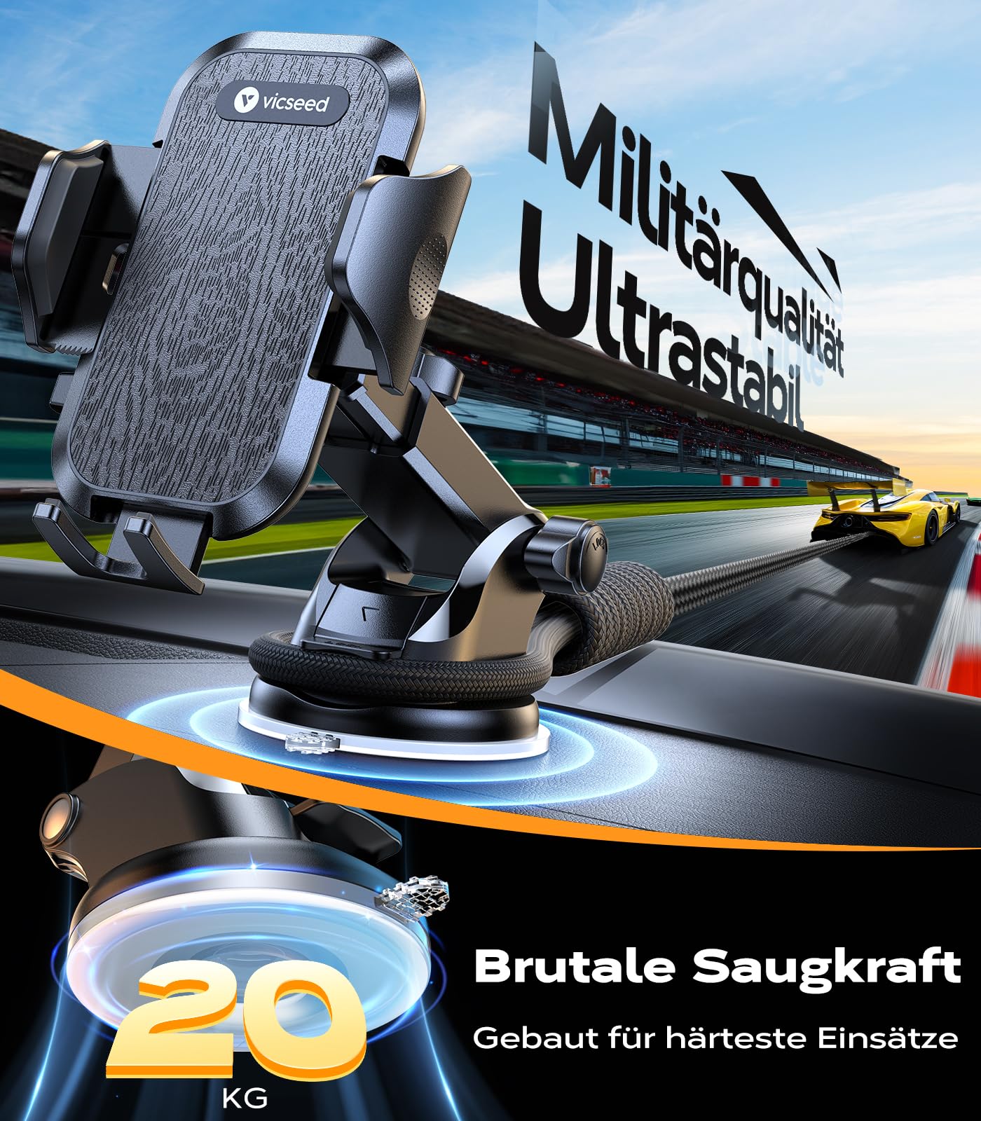 VICSEED 2025 Beste Militärische Handyhalterung Auto [20KG Starker Saugnapf &Metall-Lüftungsclip mit Doppelschloss]360°Drehbare KFZ Handy Halterung Auto Zubehör für iPhone 17 Pro Max Samsung S25 Ultra - 3