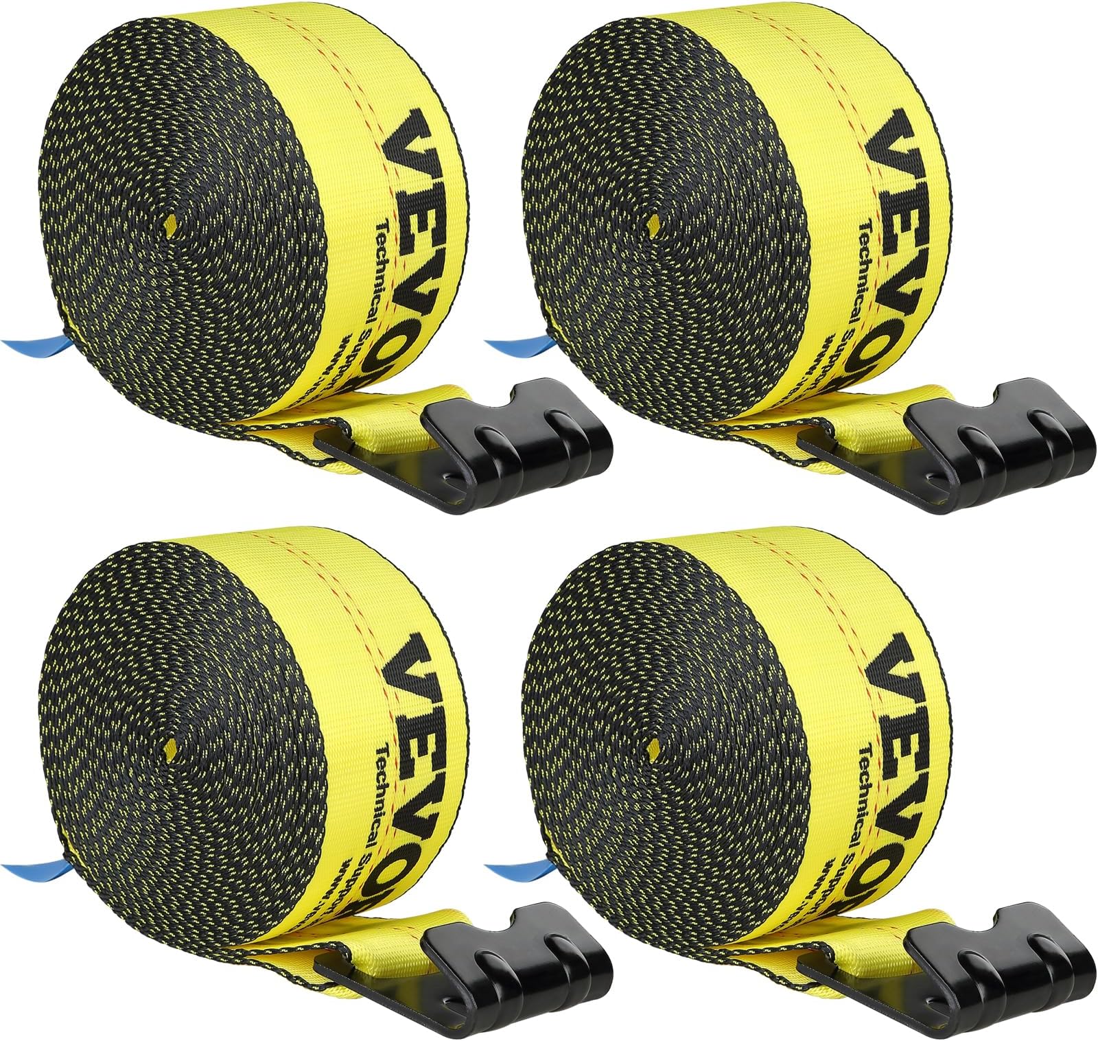 VEVORWinch Straps 96x94mm 2.7T Load Capacity 8.2T Break Strength Truck Straps with Flat Hook Flatbed Lashing Straps Load Control for Trailers Farms Rescue Tree Protectors Yellow (Pack of 4)
